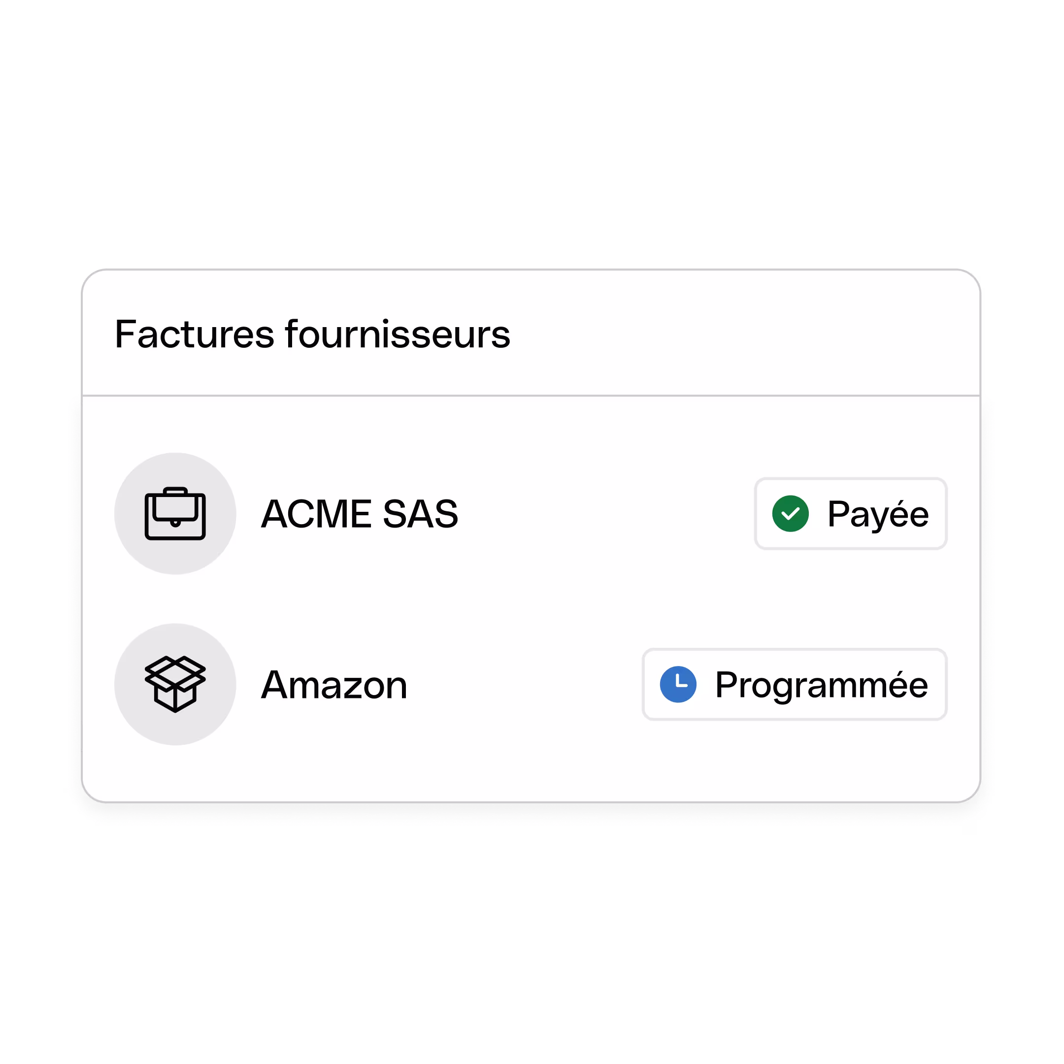 Interface utilisateur Web : Sujet principal, Fiches Bento, Statut des factures fournisseurs, Fusion de WbRvmp