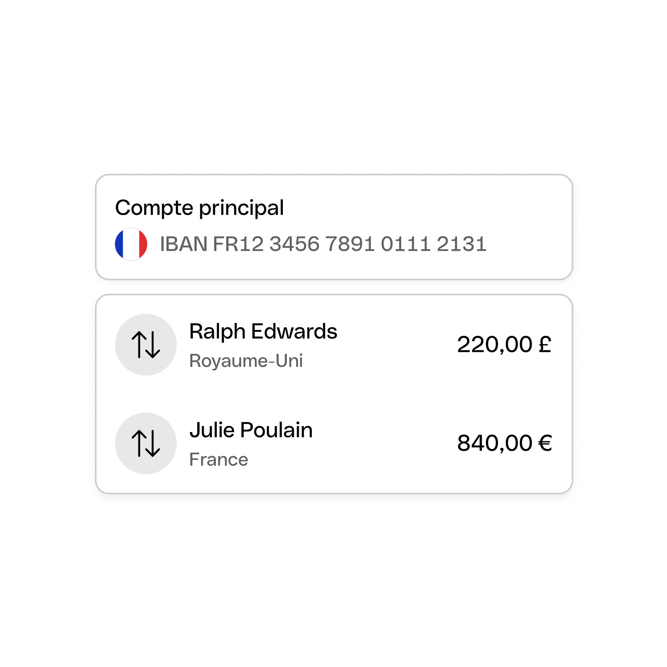 Interface utilisateur Web : Sujet principal, Bento, Titre, Cartes, IBAN, Virements, Paiements, Page d'accueil, WbRvmp