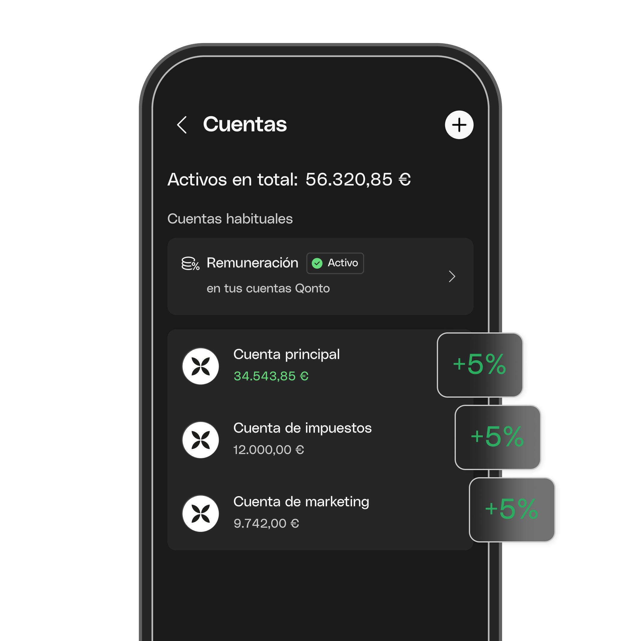 Cuenta remunerada en modo oscuro para móviles