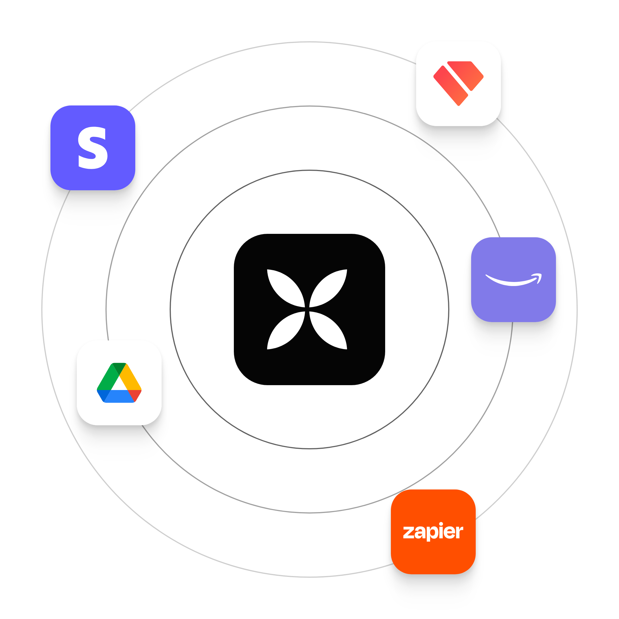 Integración con Stripe, Google Drive, Amazon Business y Zapier.