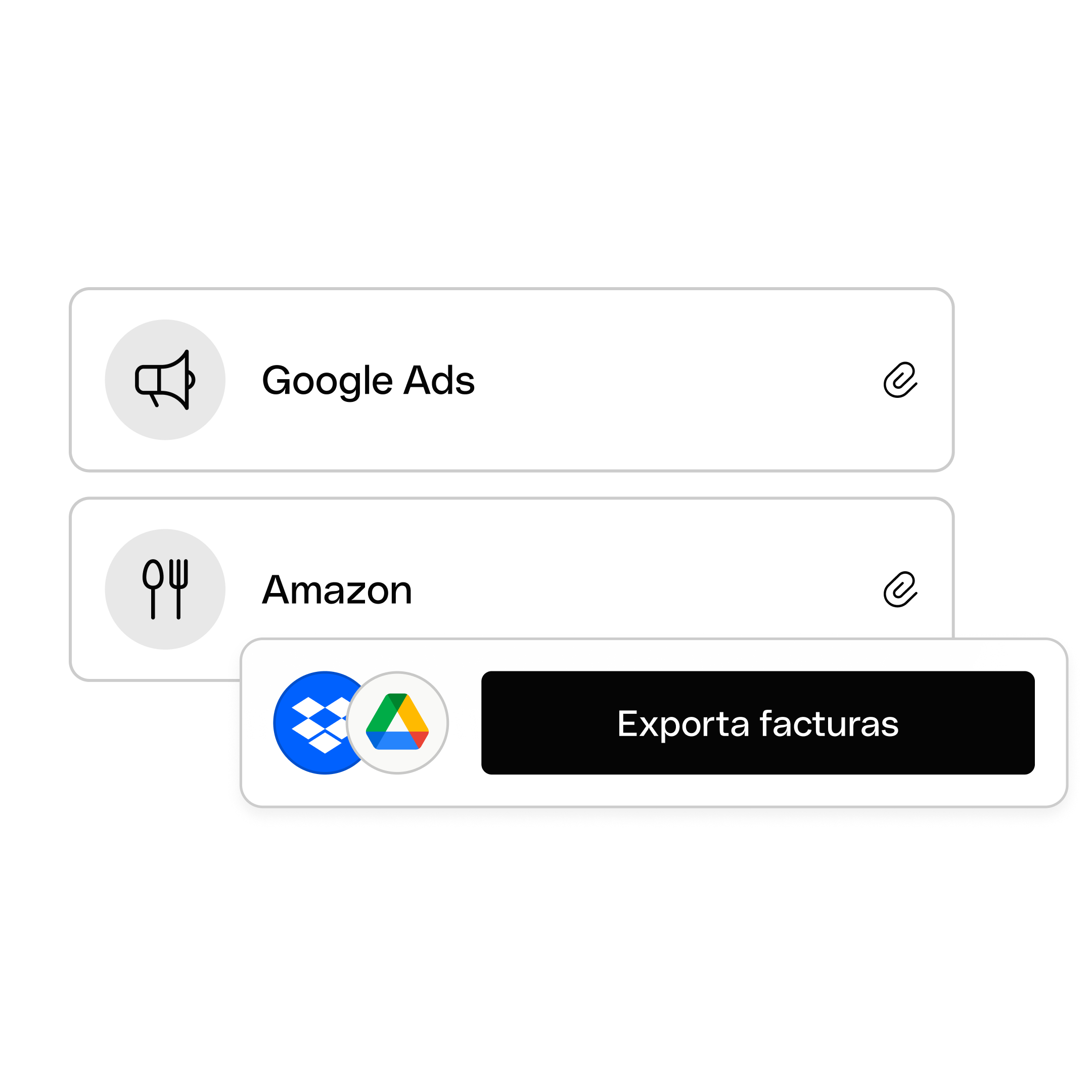Interfaz de usuario web Tema destacado Bento Tarjetas de encabezado Exportar facturas Integraciones Dropbox Google Drive WbRvmp
