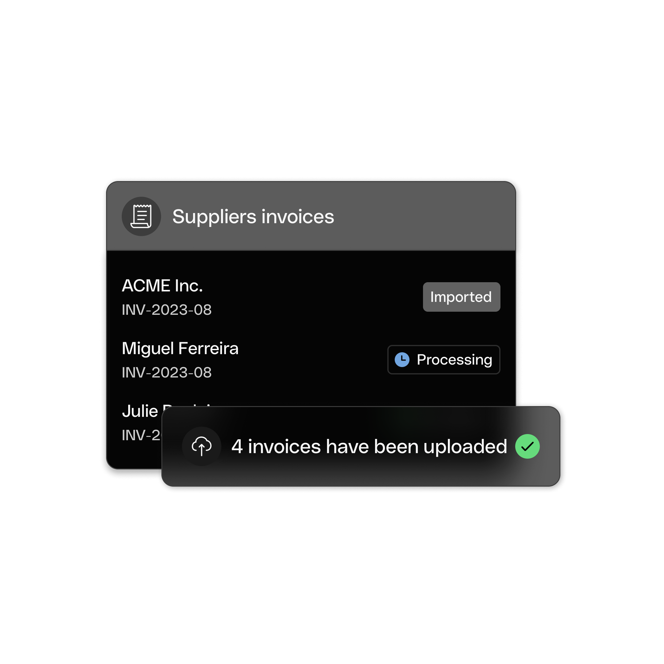 WEB UI Hero TopicHighlight Bento Headline Cards Invoicing Upload Invoice DarkMode WbRvmp