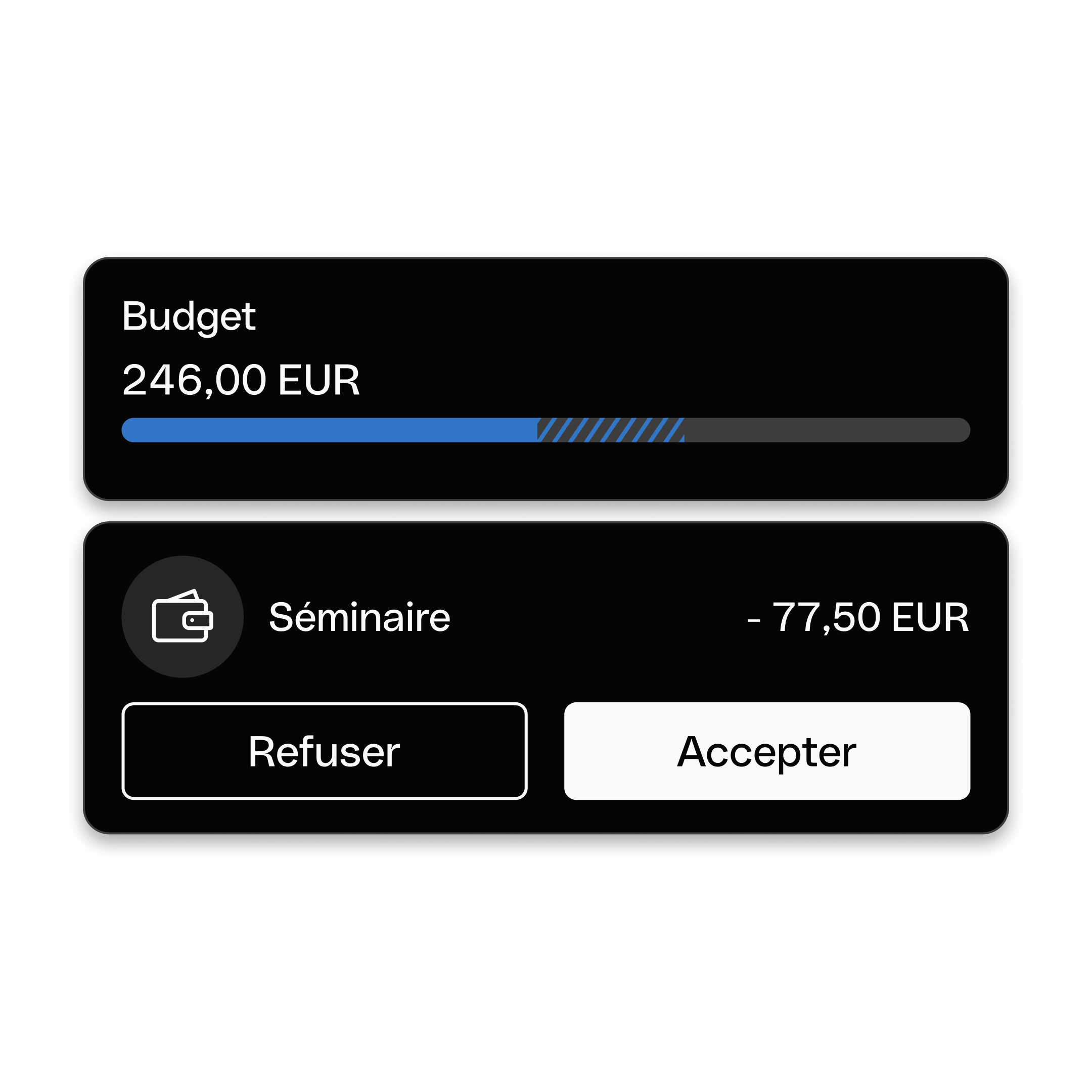 Interface utilisateur Web - Sujet principal - Mise en avant - Bento - Cartes de titre - Gestion du budget et des dépenses - Mode sombre - WbRvmp