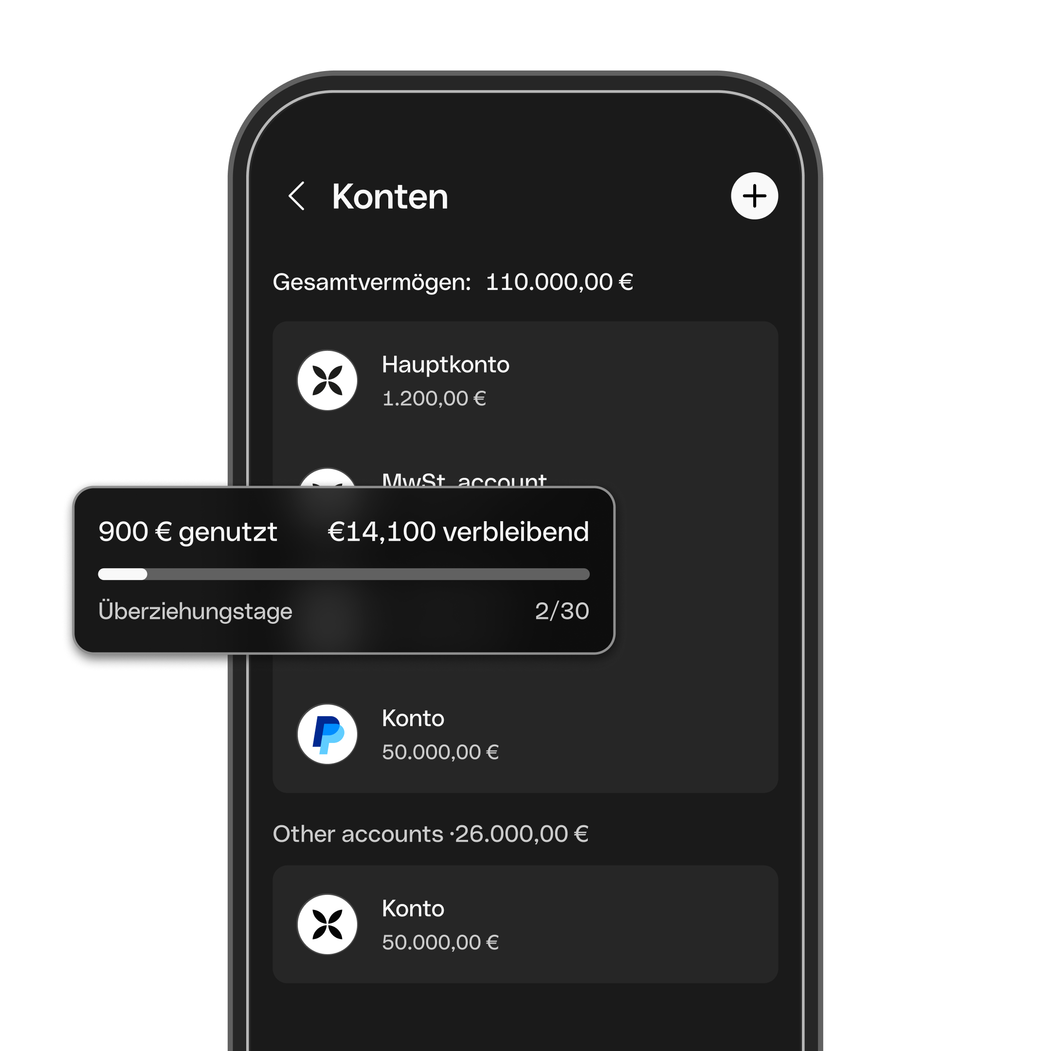 Web-UI Hero TopicHighlight Bento Headline Cards Overdraft Mobile Accounts DarkMode WbRvmp