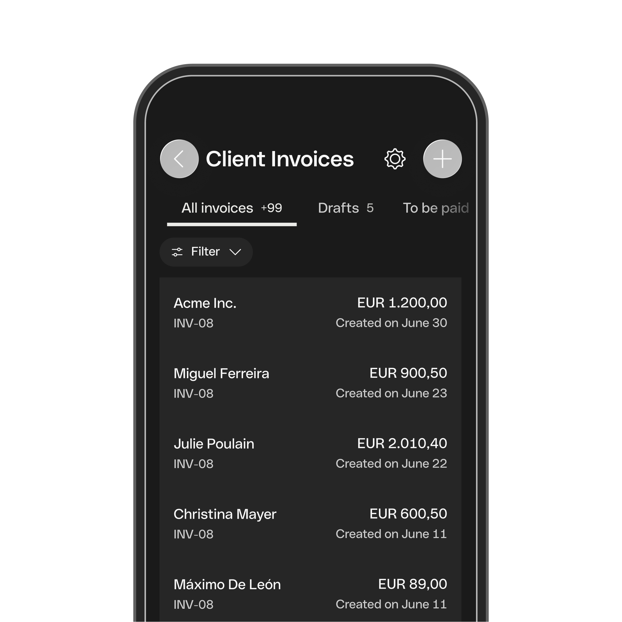 Clients Invoices DarkMode
