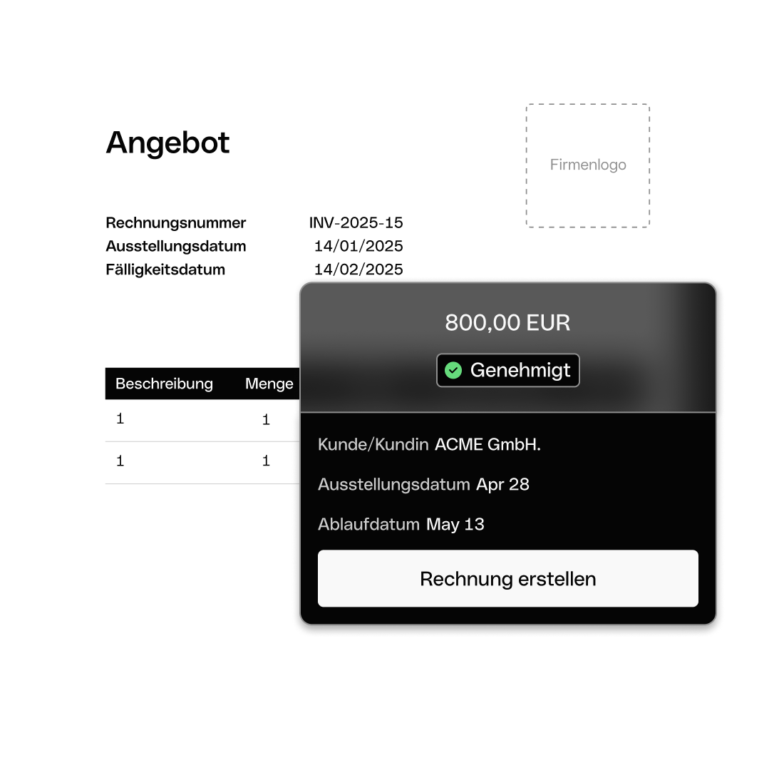 Angebot genehmigt Rechnung erstellen Dunkelmodus