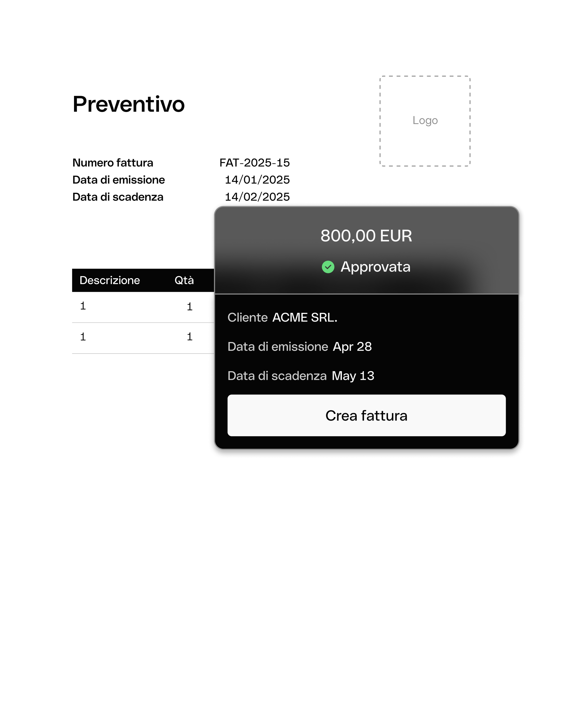 WEB IT UI # Preventivo approvato Crea fattura