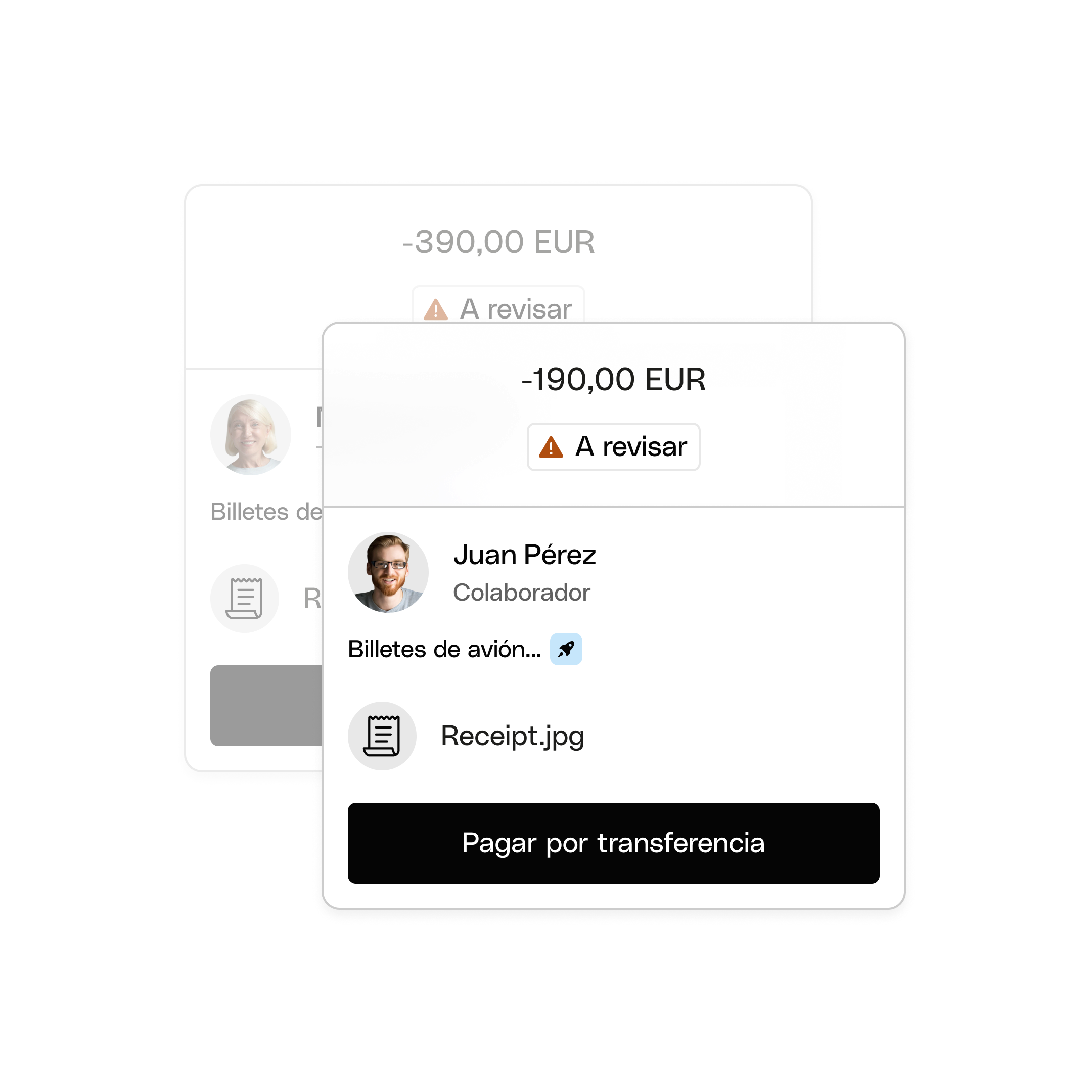 Interfaz web Revisión de recibos Transferencia de pago