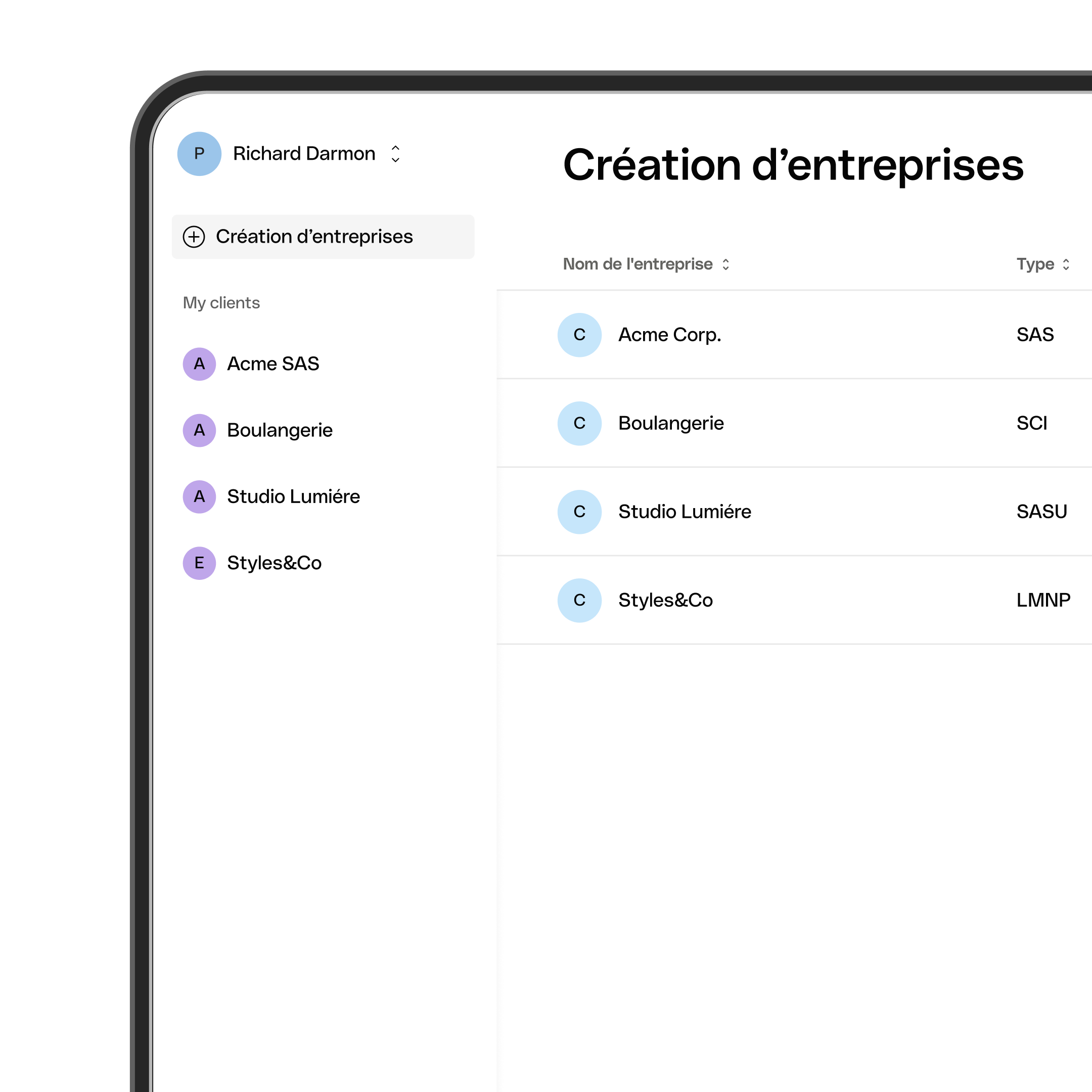 Création d'entreprise AccountantHub Mobile