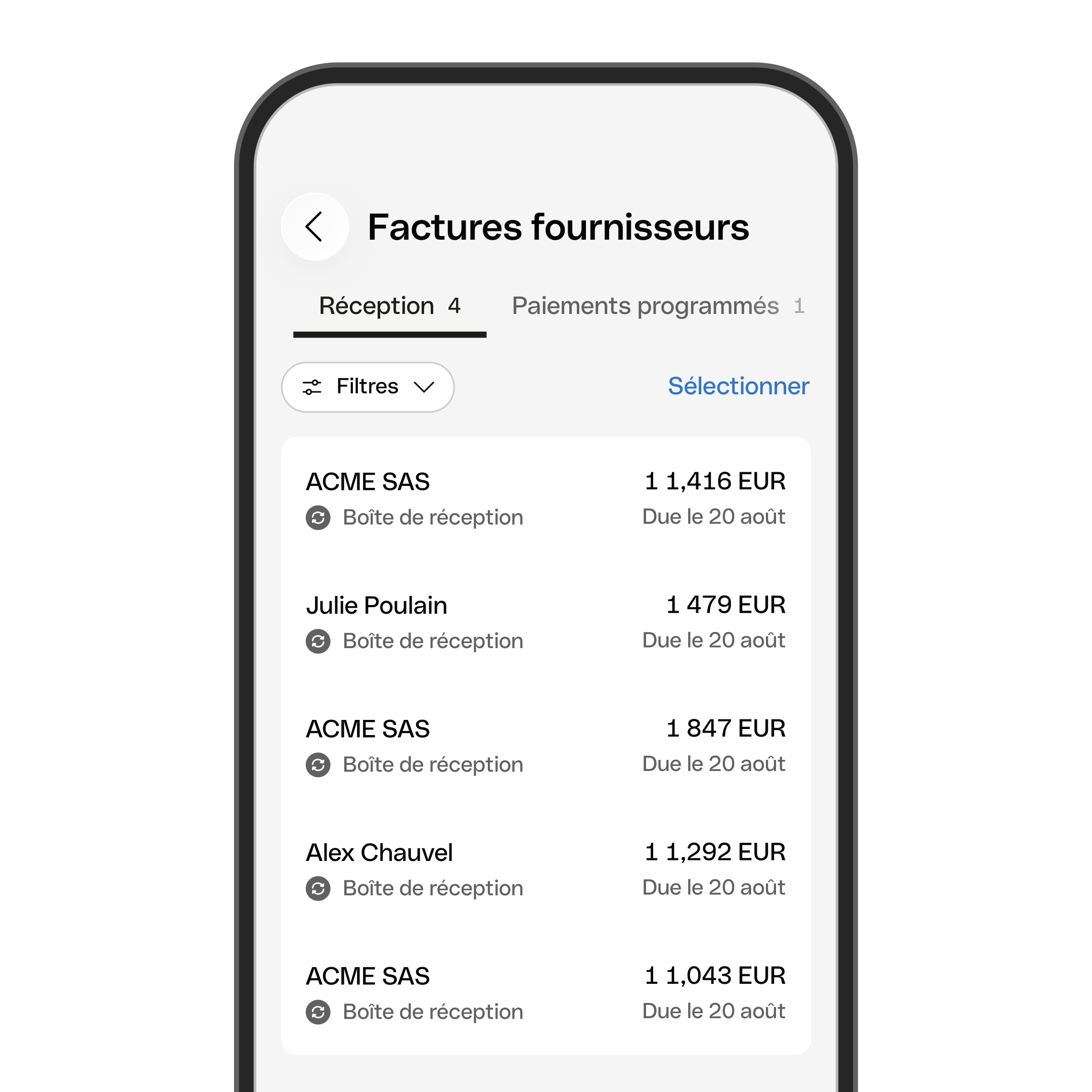 Facture fournisseur mobile