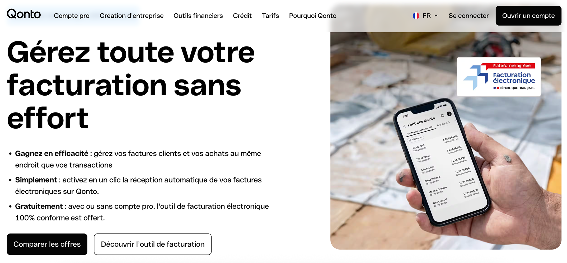 En-tête de la page de facturation Qonto