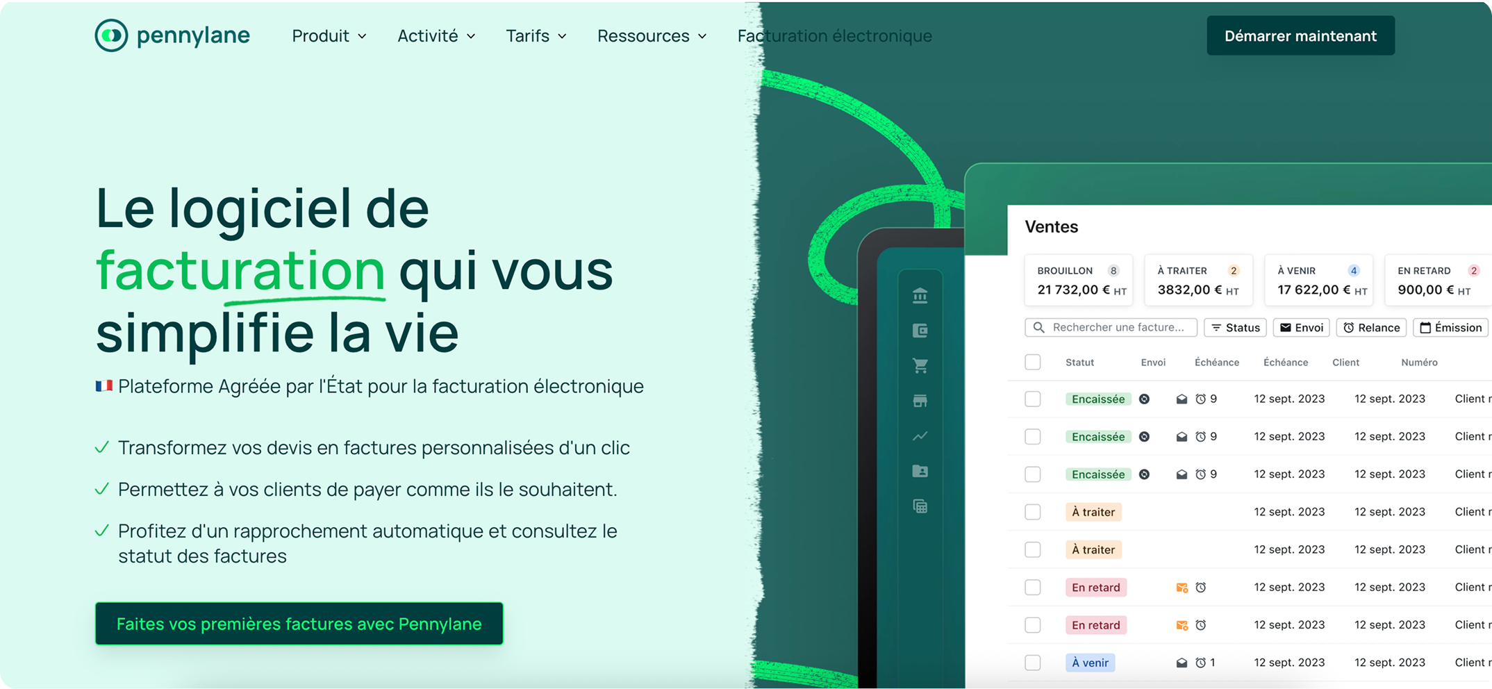 En-tête de la page de facturation Pennylane