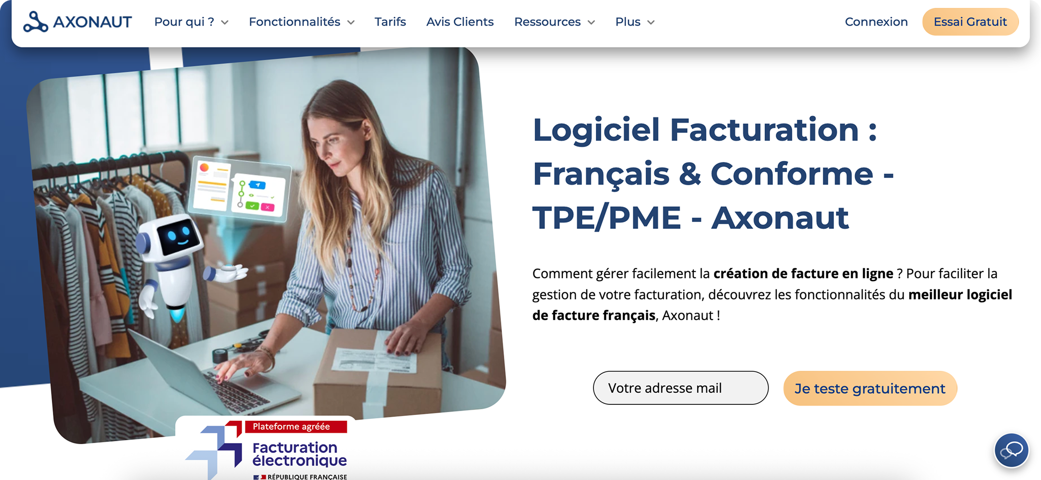 En-tête de la page de facturation Axonaut
