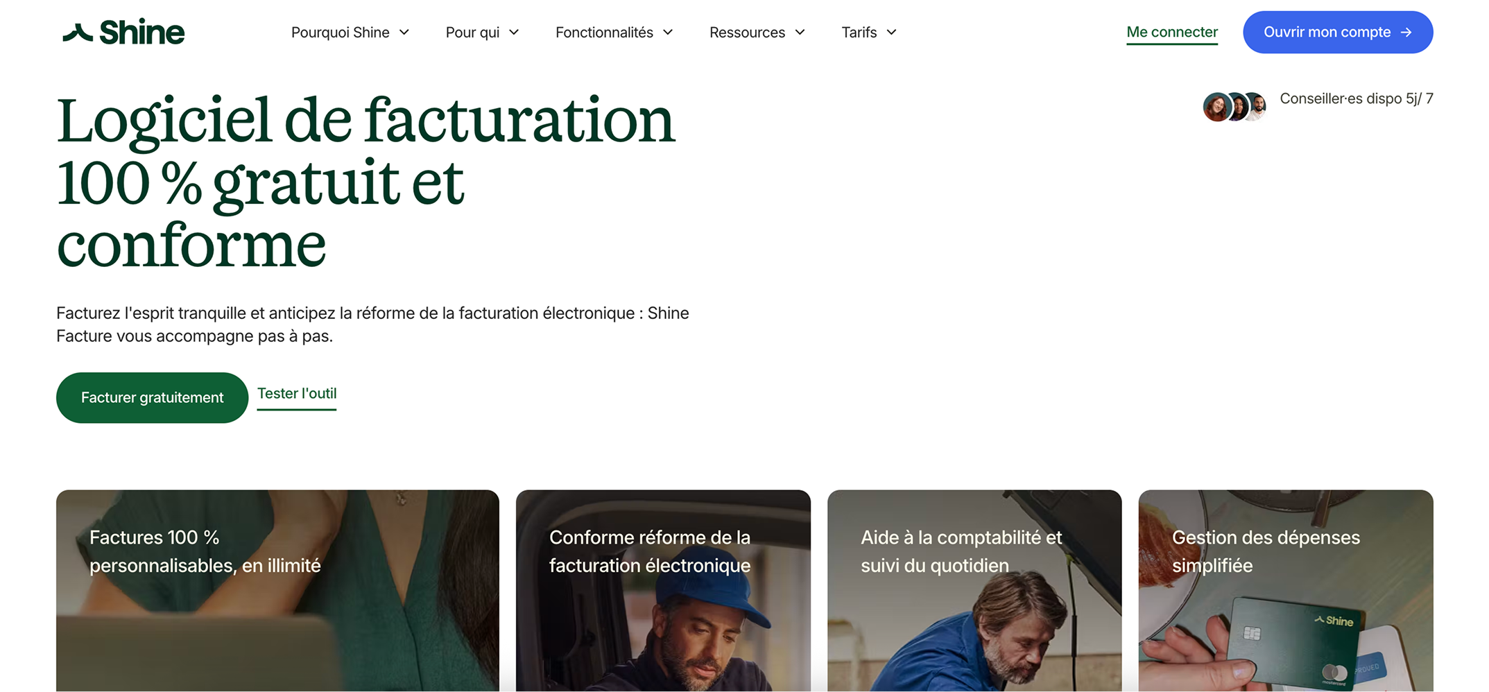 Page de facturation Shine en en-tête