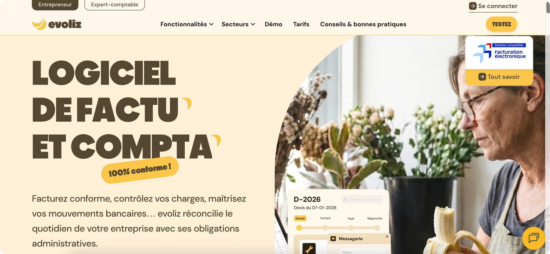 En-tête de la page de facturation Evoliz