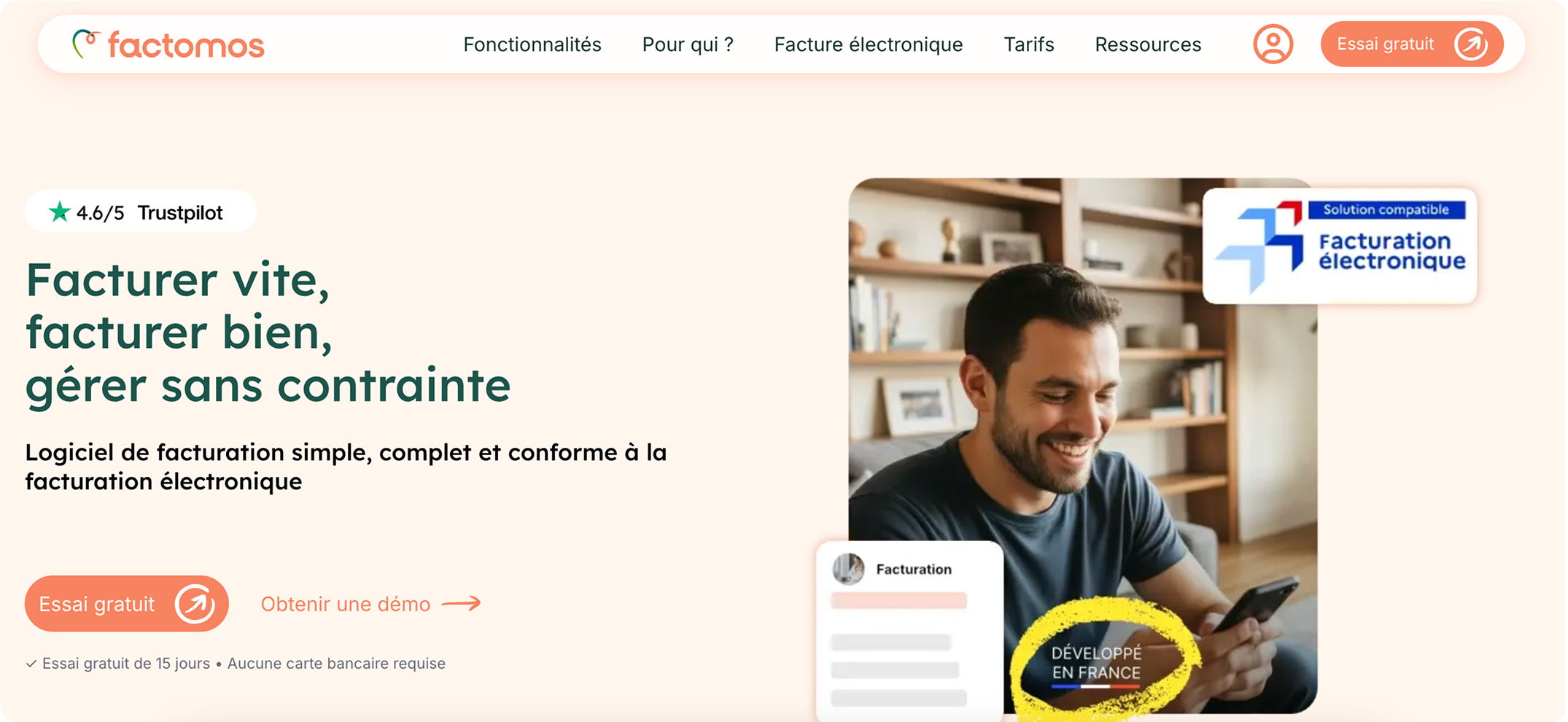 Page de facturation Factomos