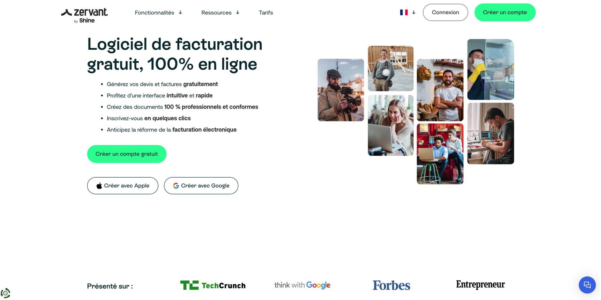 Page d'en-tête de facturation Zervant