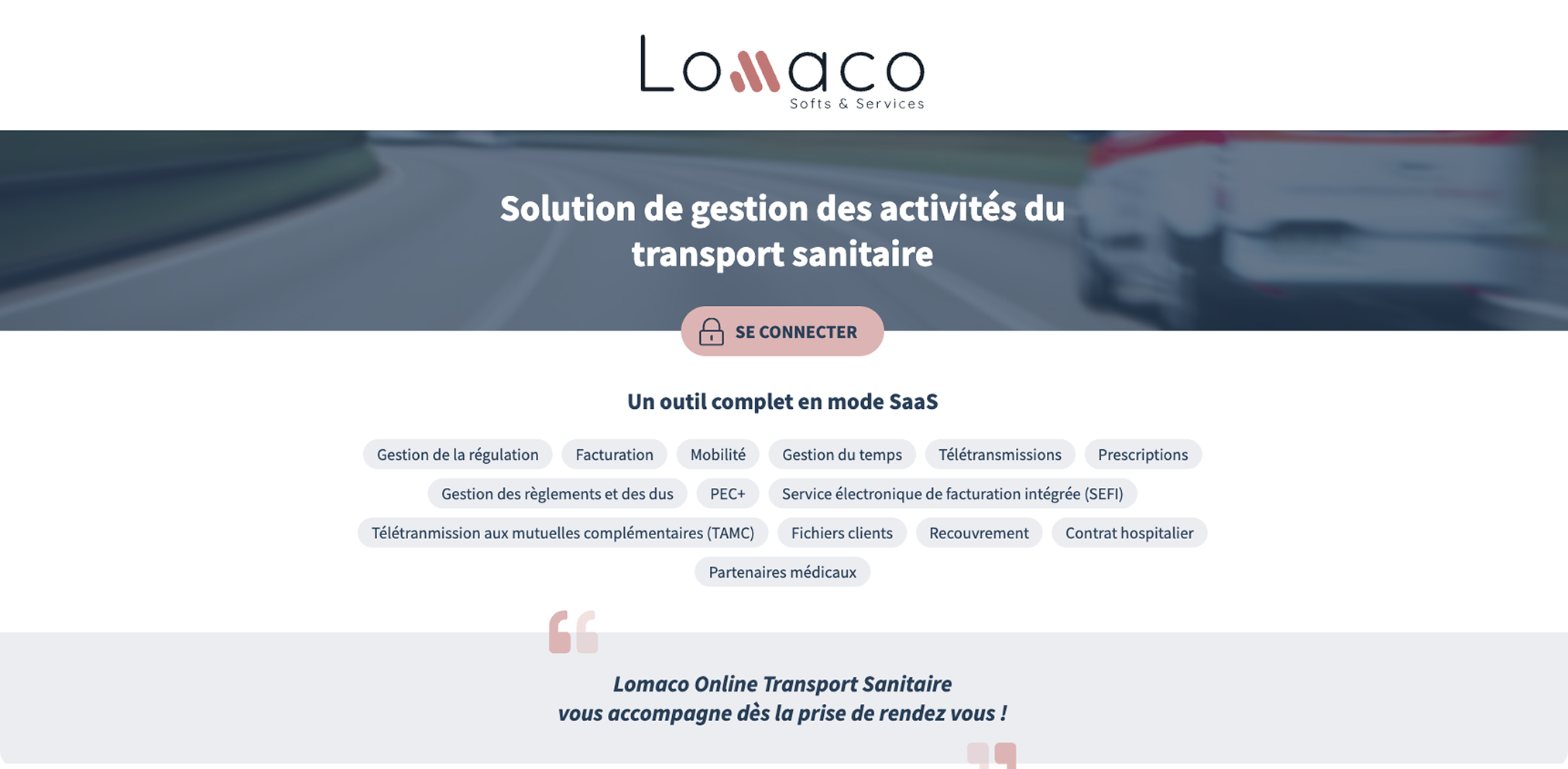 En-tête de la page de facturation Lomaco