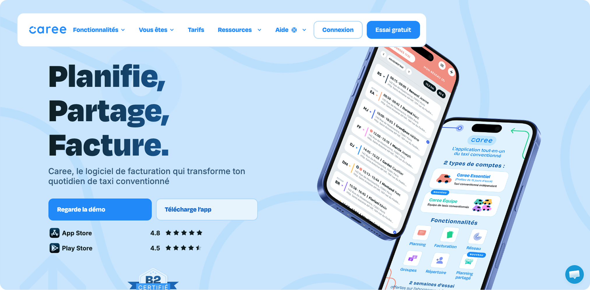 Page de facturation Caree en en-tête