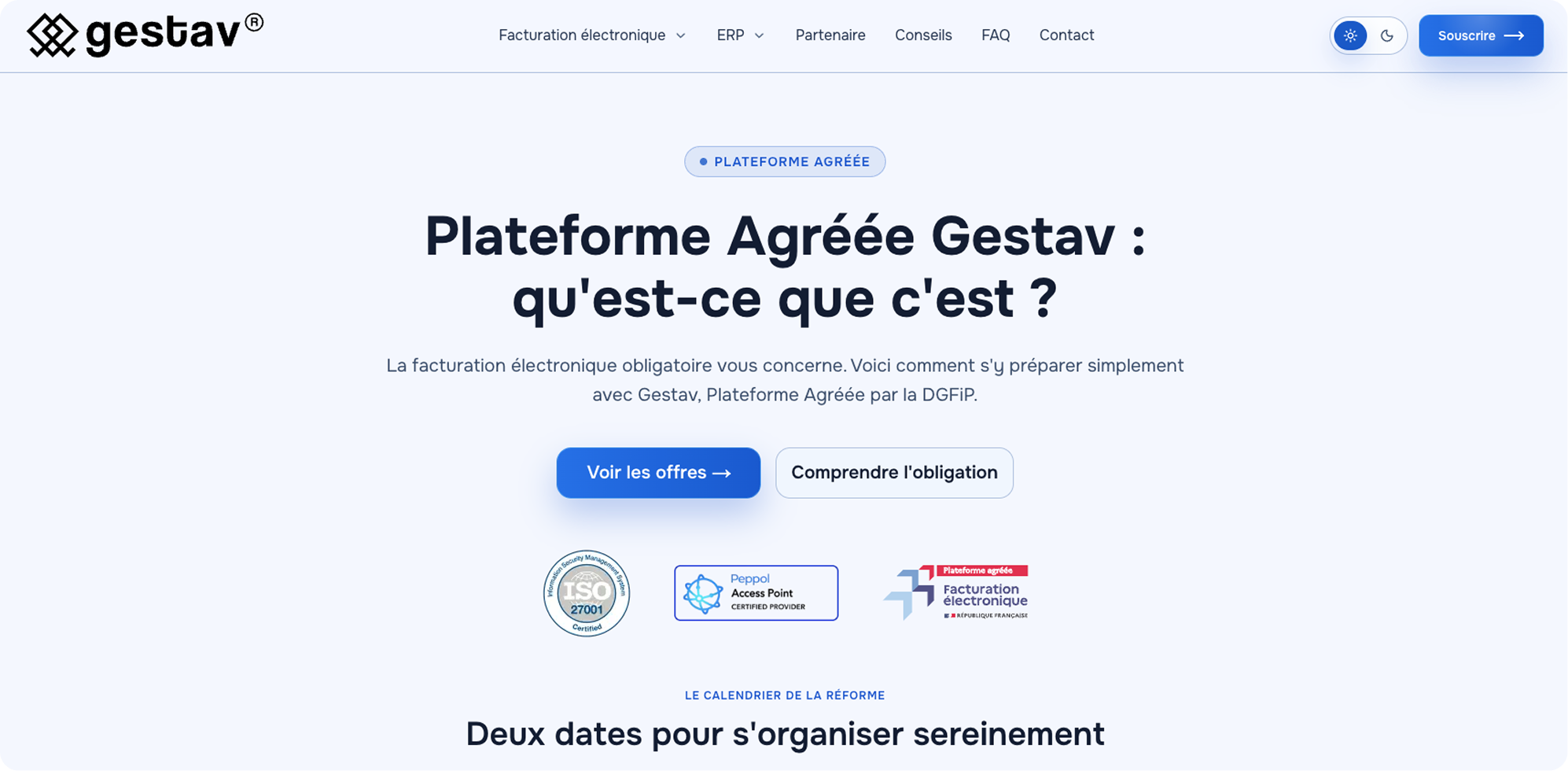 En-tête de la page de facturation Gestav