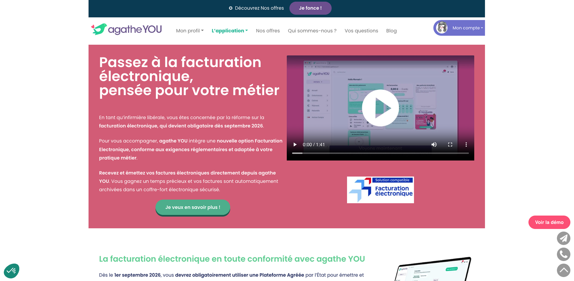 En-tête de la page de facturation AgatheYou