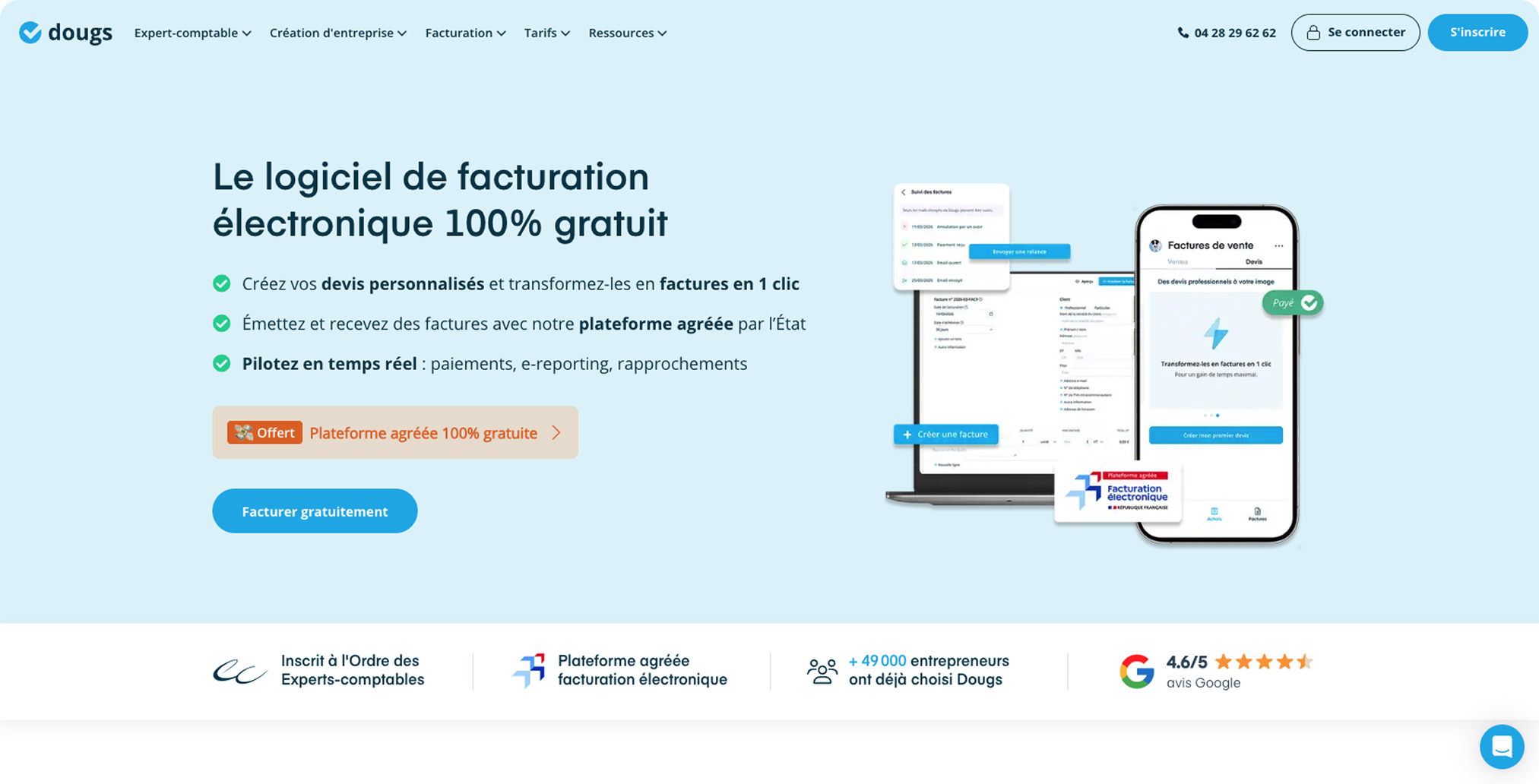En-tête de la page de facturation de Doug