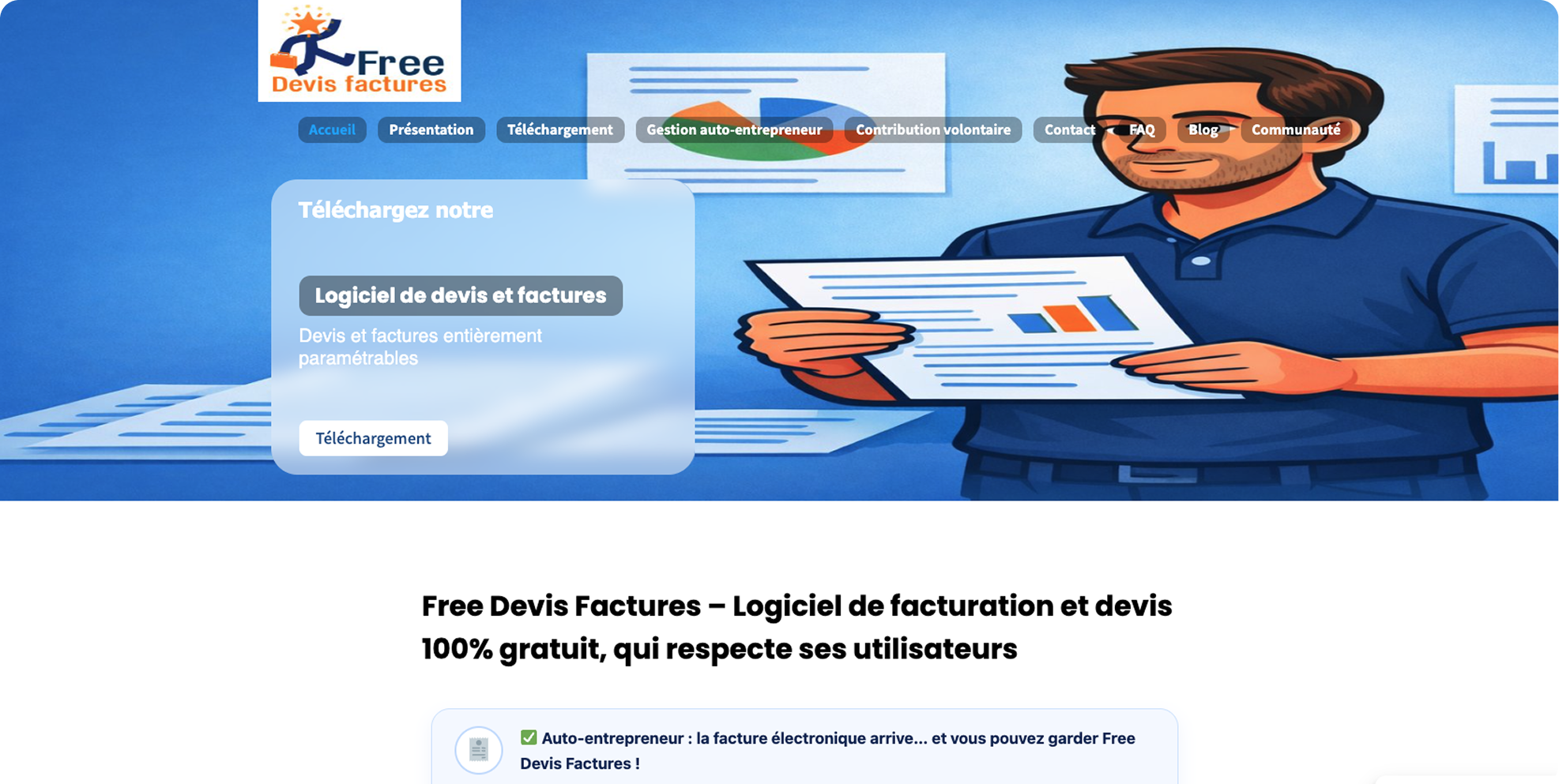 En-tête Page de facturation FreeDevisFactures