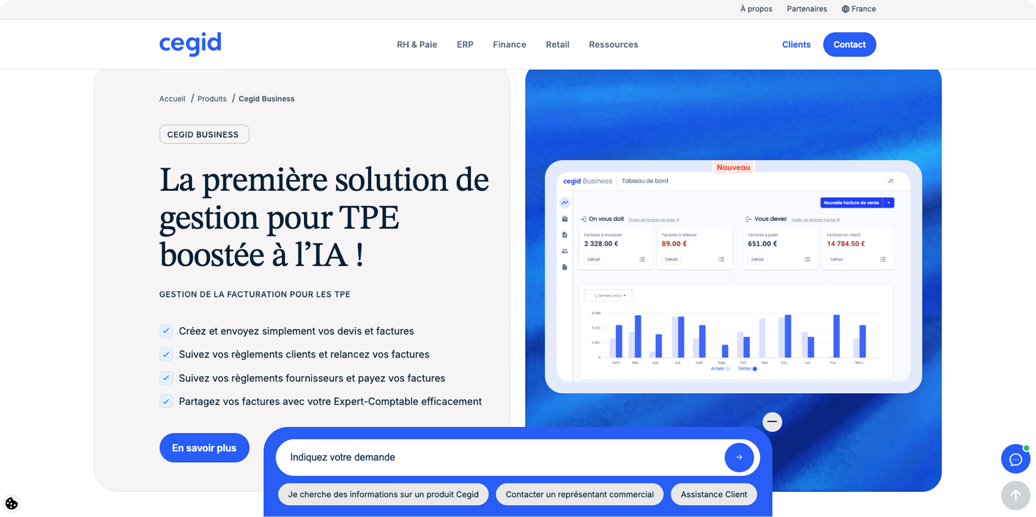 En-tête de la page de facturation Cegid