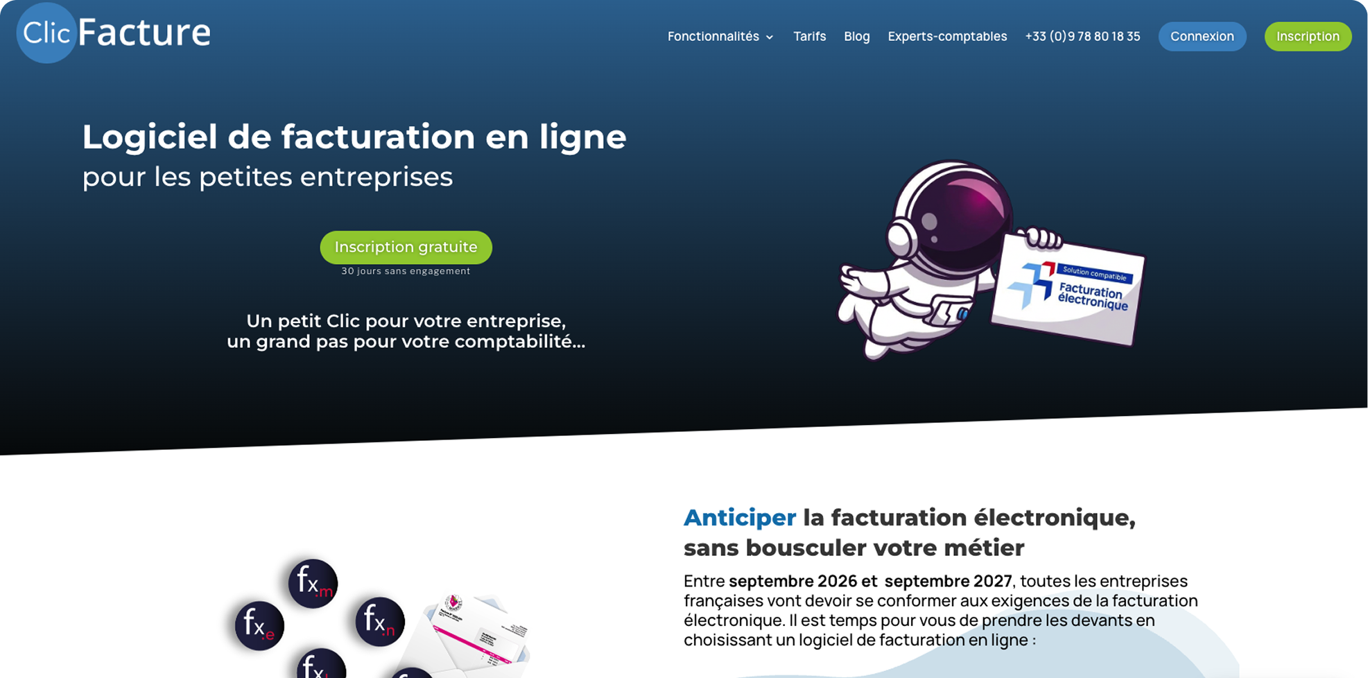 Page de facturation Clicfacture en en-tête