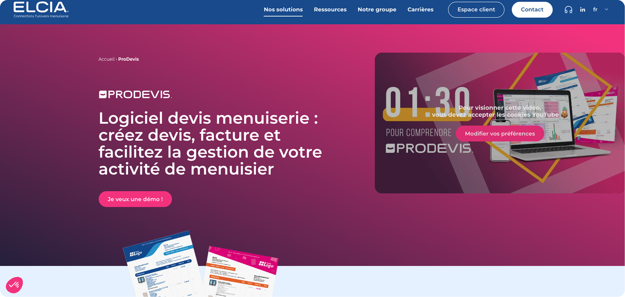 En-tête de la page de facturation Elcia