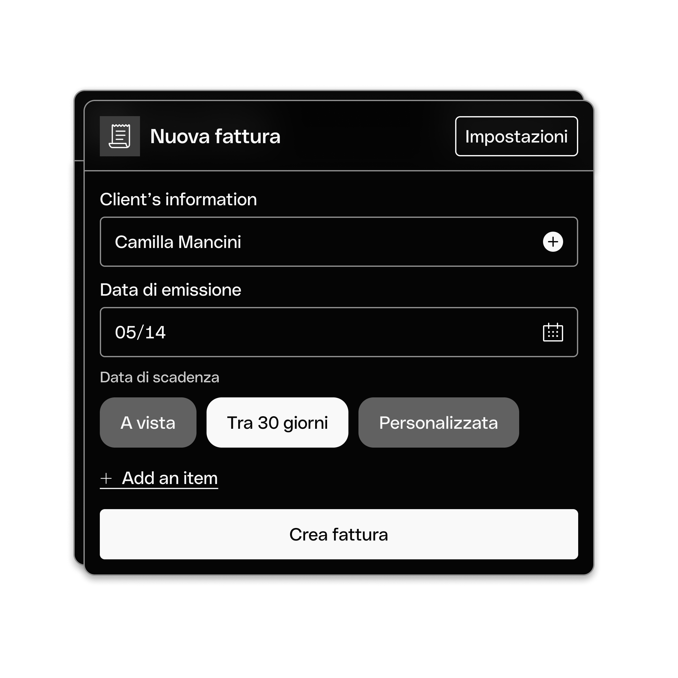 Crea fattura Modalità scura