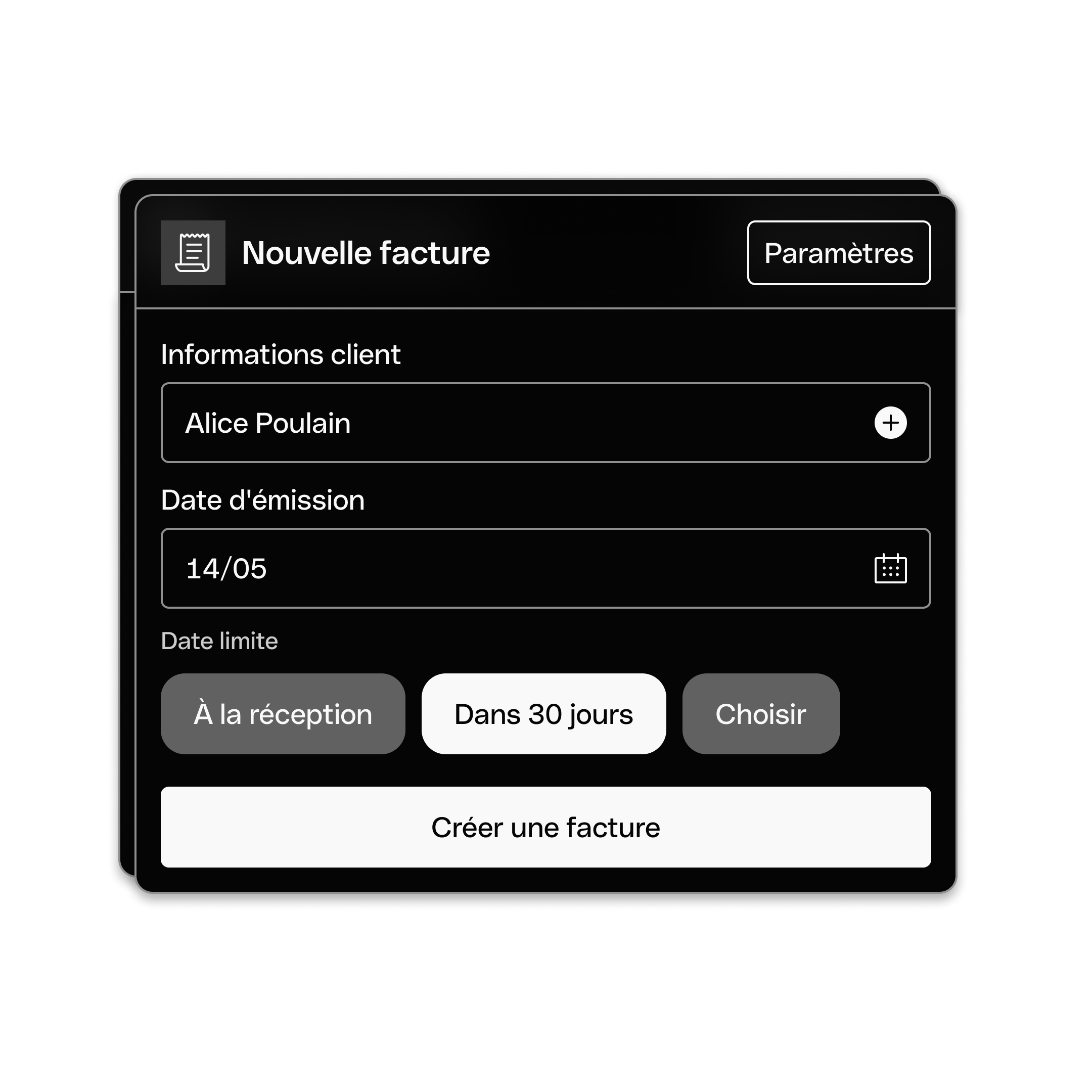 Création de factures en mode sombre