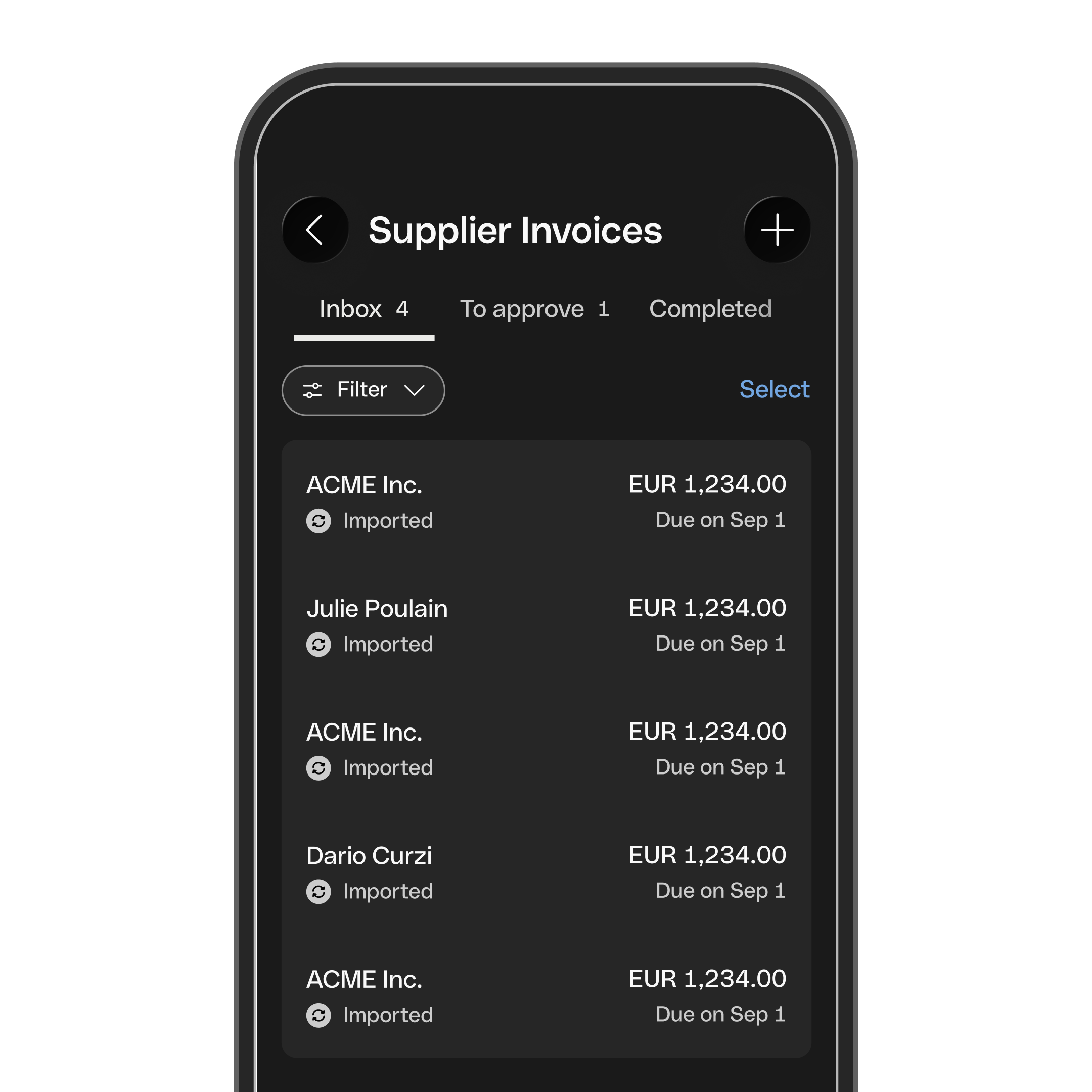 Supplier invoices Mobile DarkMode