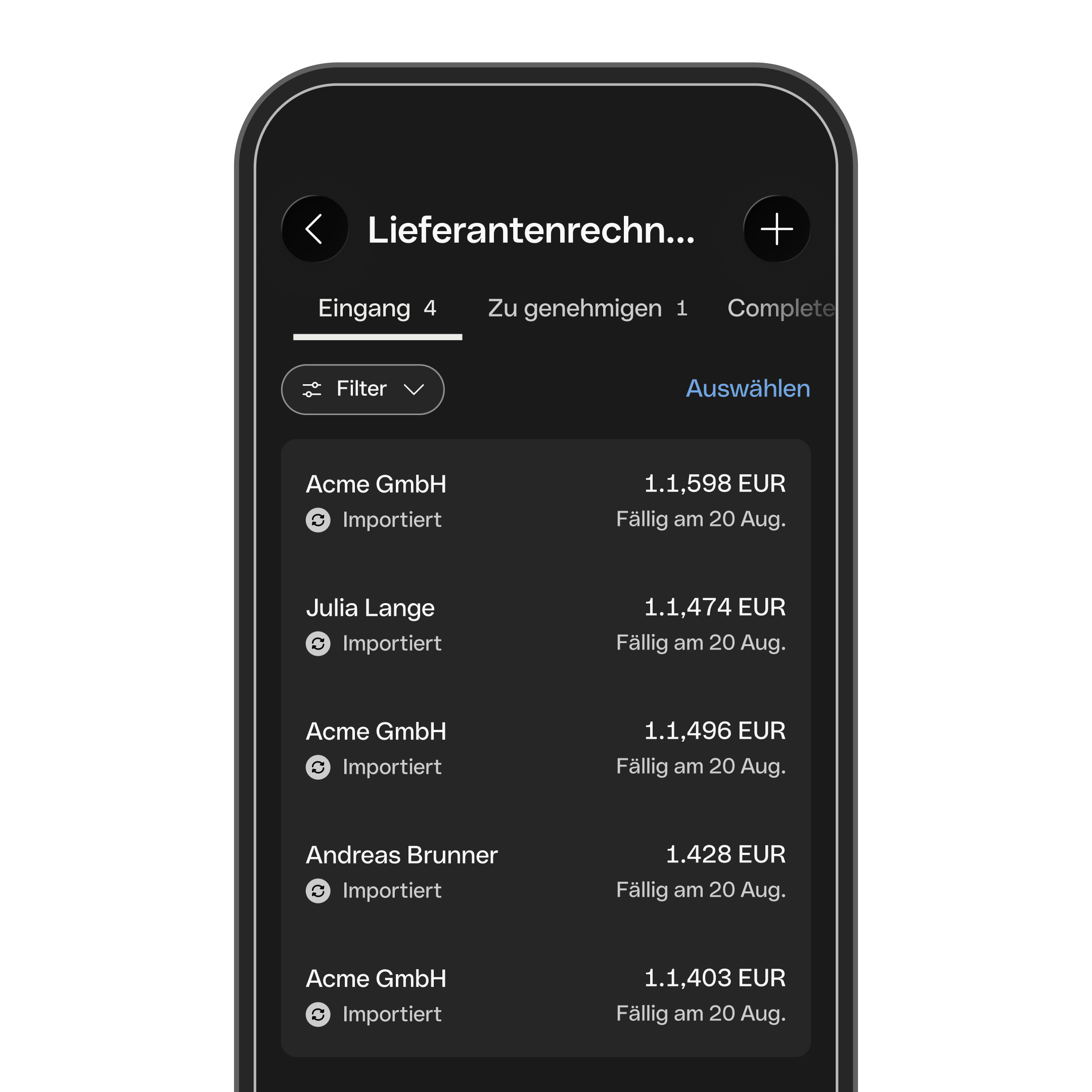 Lieferantenrechnung Mobiler Dunkelmodus