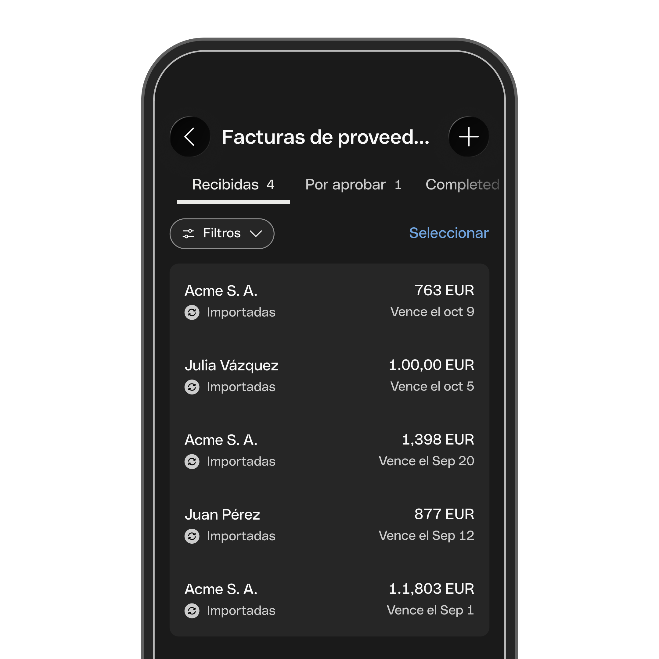 Factura del proveedor (Modo oscuro para móviles)