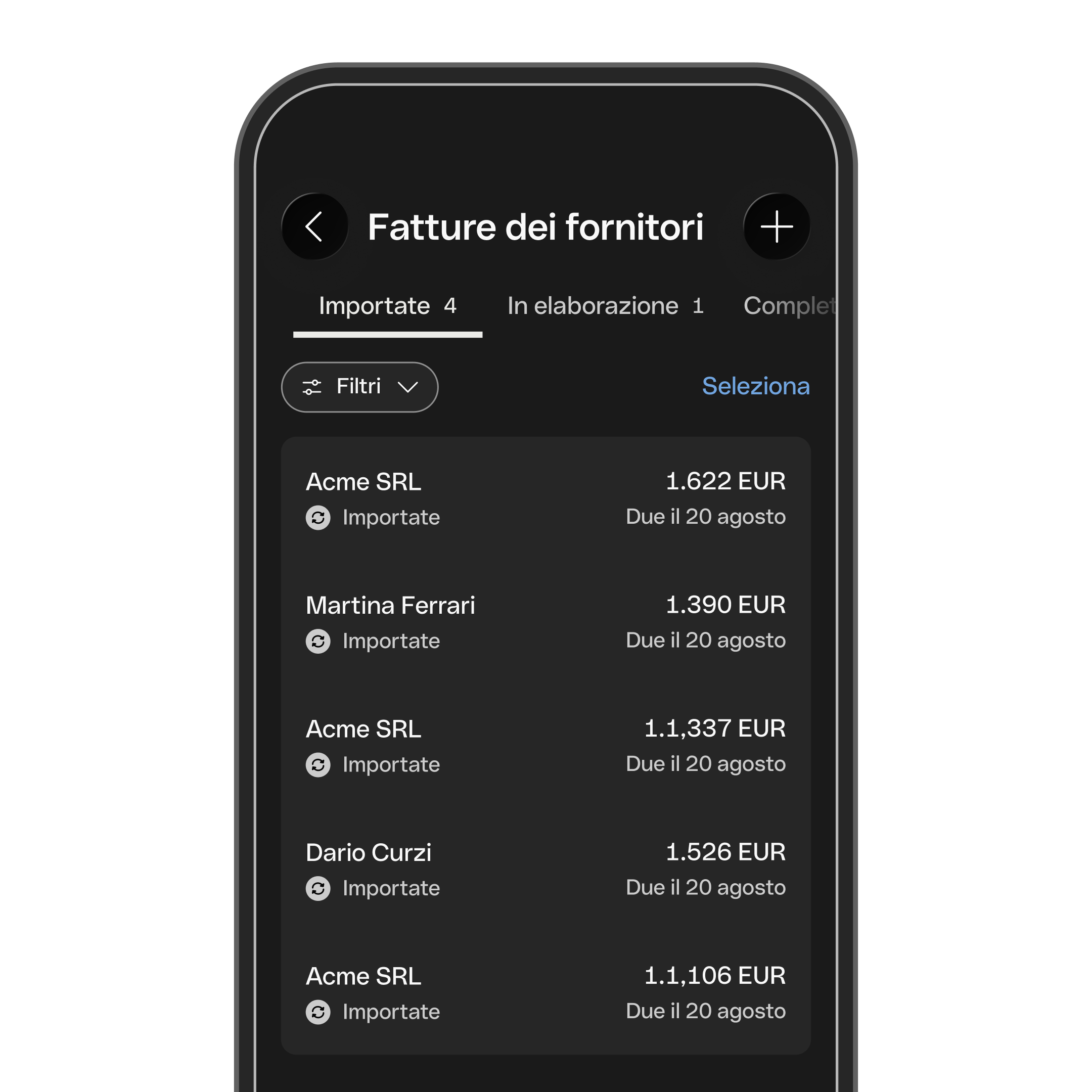 Fattura del fornitore Modalità scura mobile