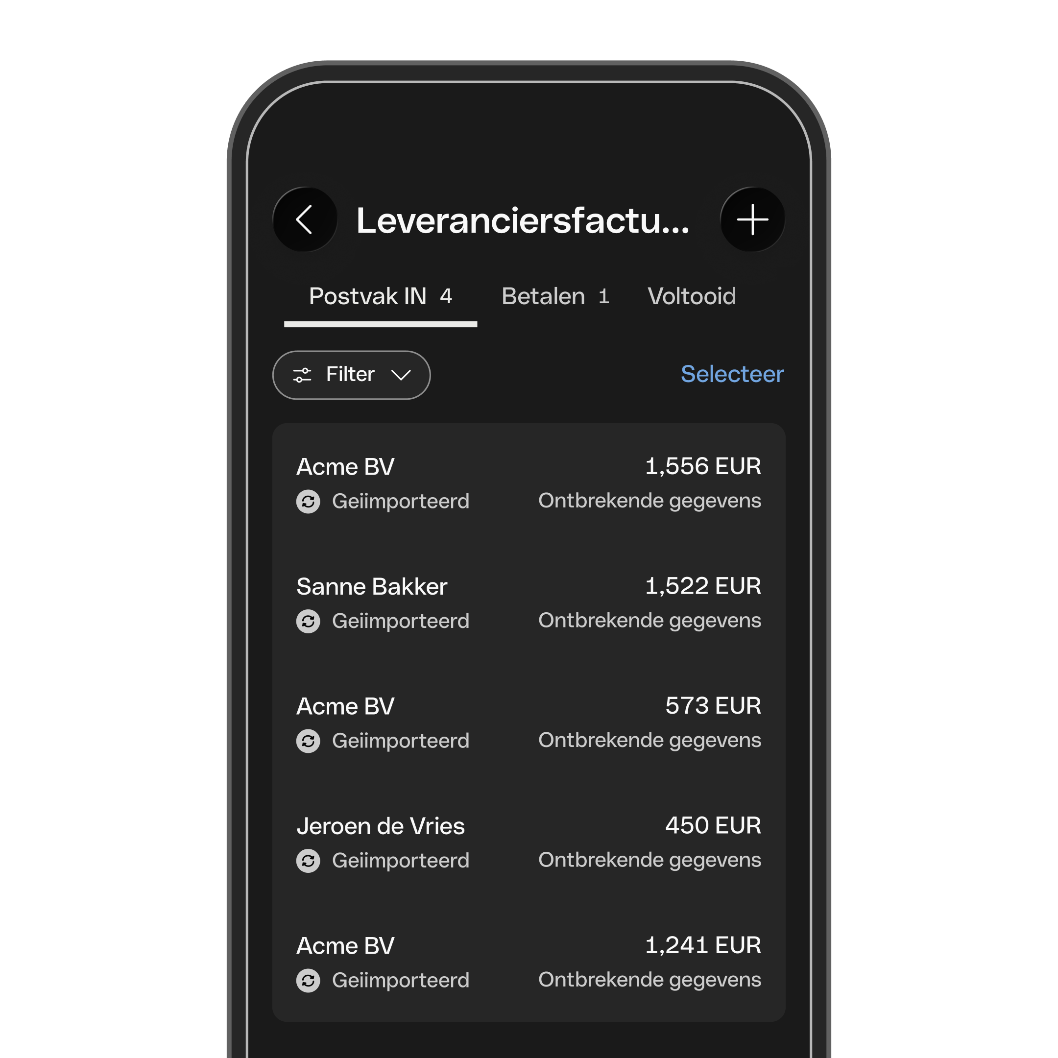 Supplier invoice Mobile DarkMode