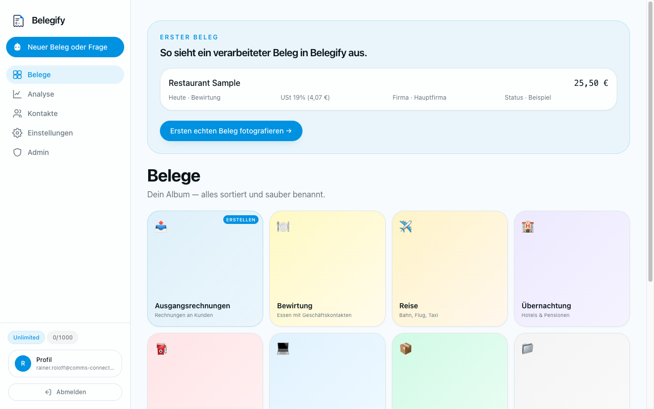 Belegify App Belege Uebersicht