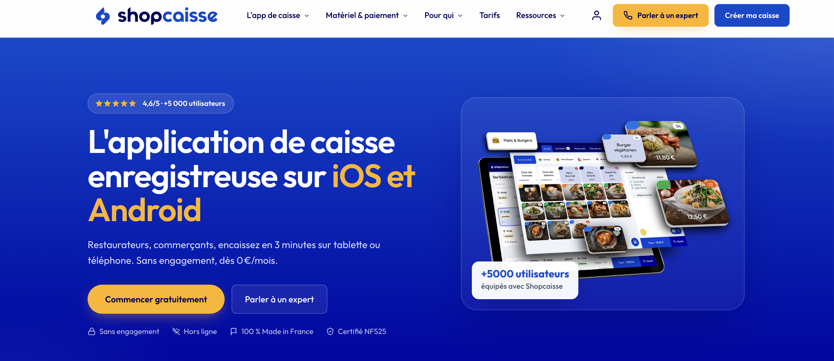 Page d'en-tête de la caisse enregistreuse Shopcaisse