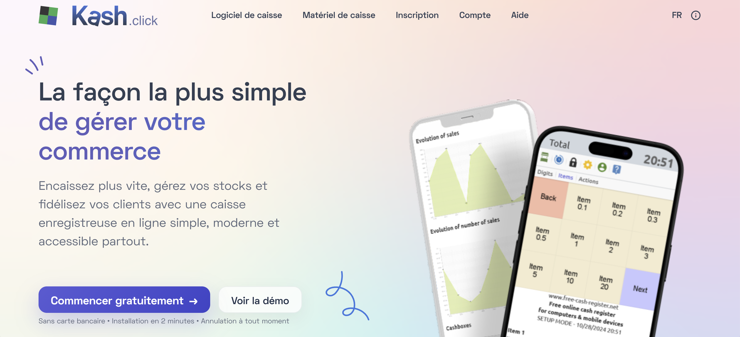 En-tête Kash.Click Page de caisse enregistreuse