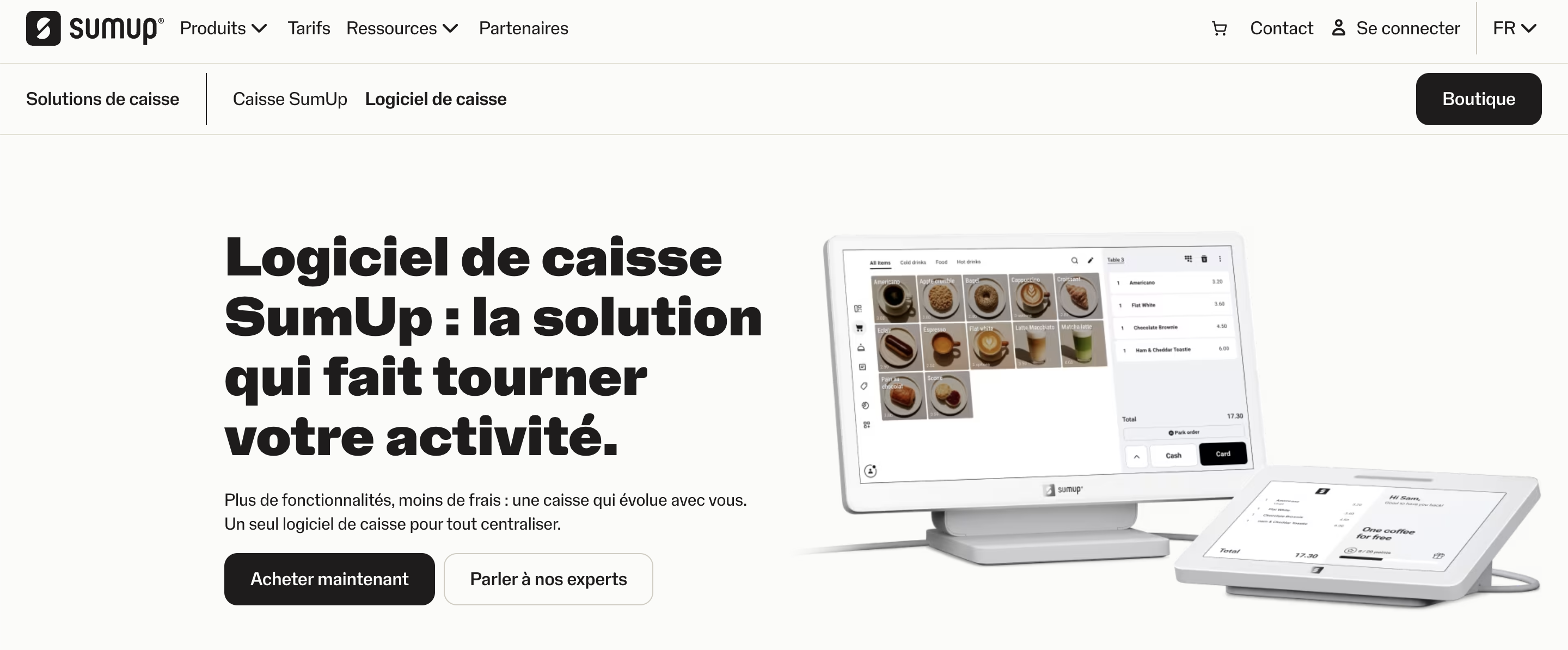 En-tête SumUp Caisse Gratuite Page de caisse enregistreuse