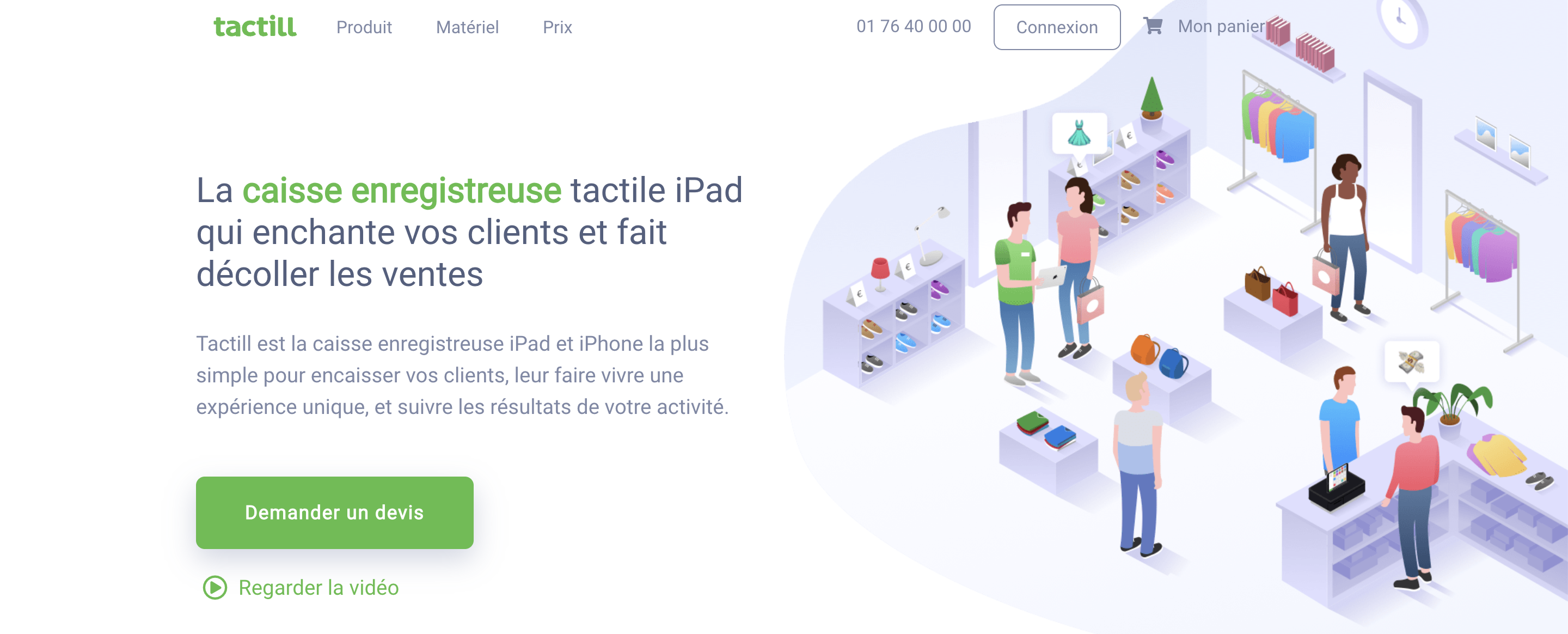 Page d'en-tête de la caisse enregistreuse Tactill