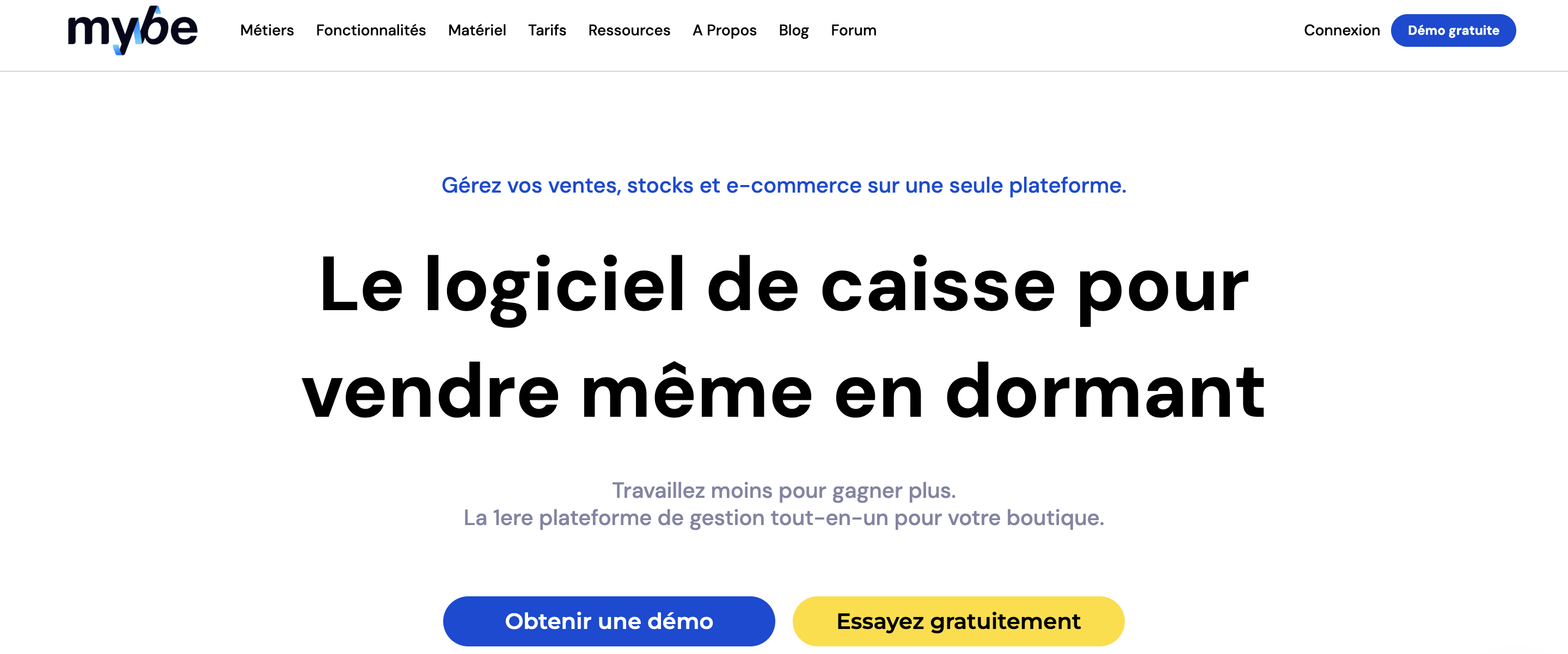 En-tête de la page de caisse enregistreuse Mybe