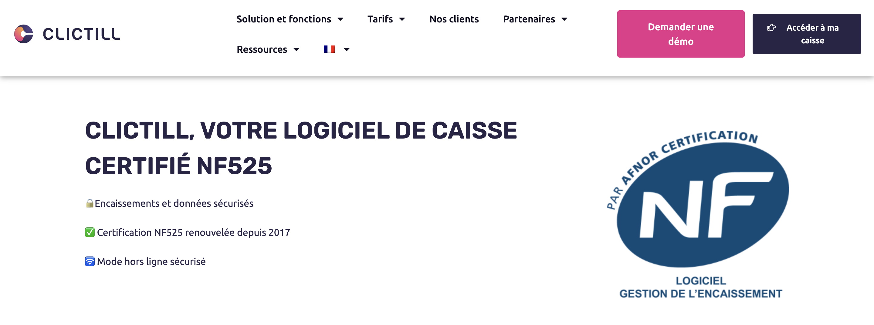 En-tête de la page de caisse enregistreuse Clictill