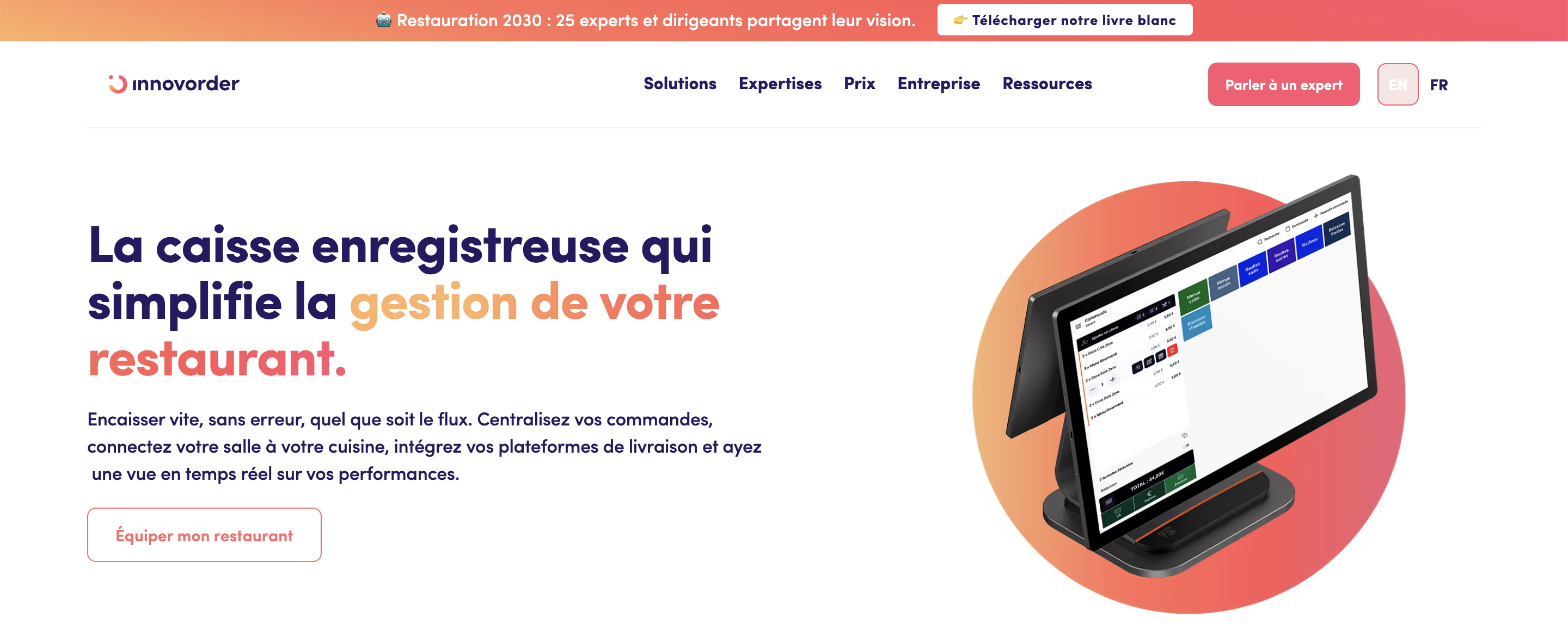 En-tête de la page de caisse enregistreuse Innovorder