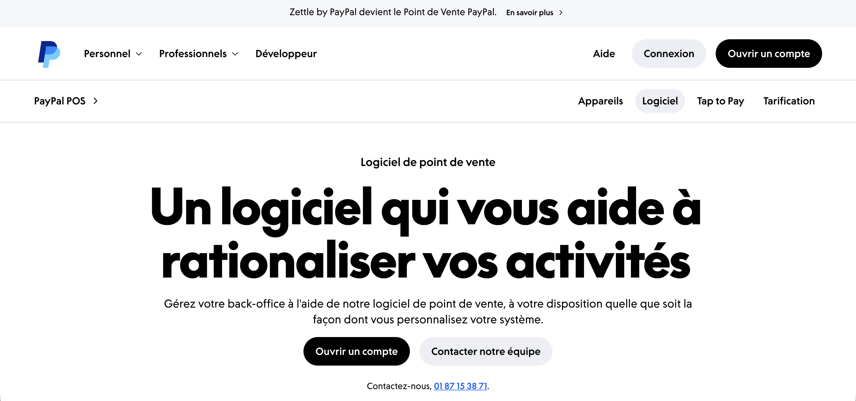 En-tête de la page de caisse PayPal