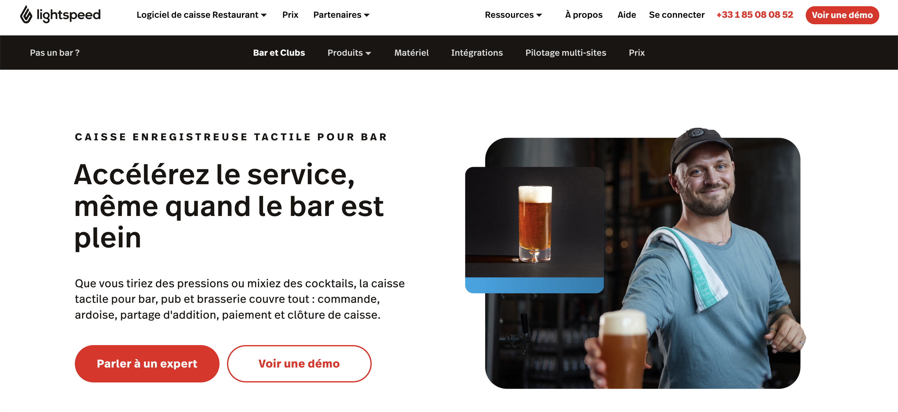En-tête de la page de caisse enregistreuse Lightspeed Bar