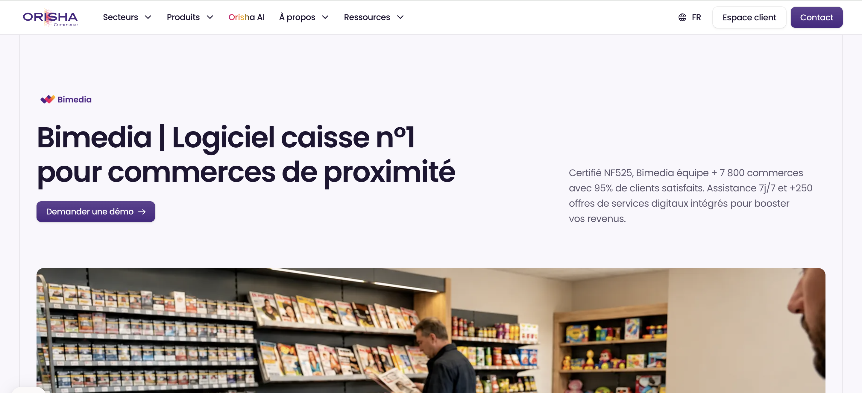 En-tête de la page de caisse enregistreuse Bimedia