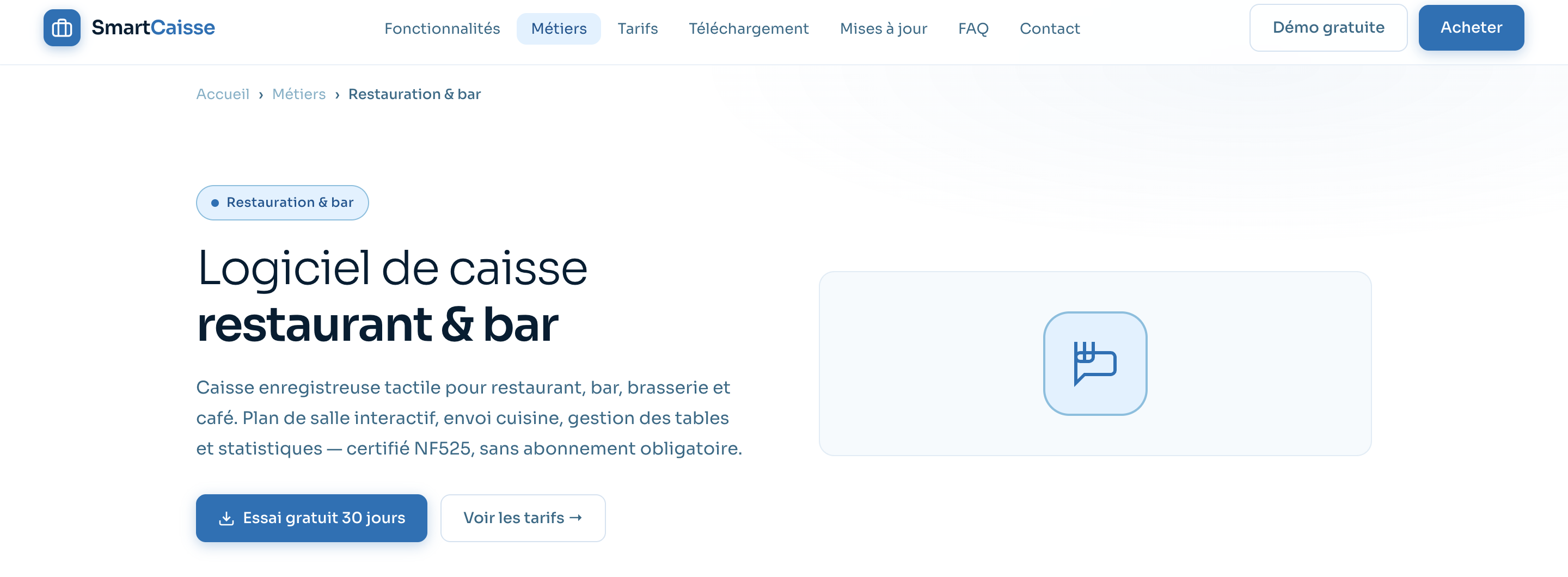 En-tête de la page de caisse enregistreuse SmartCaisse Bar