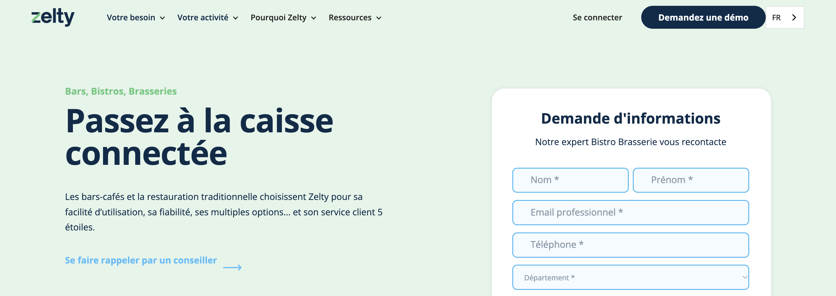 En-tête de la page de caisse enregistreuse du bar Zelty